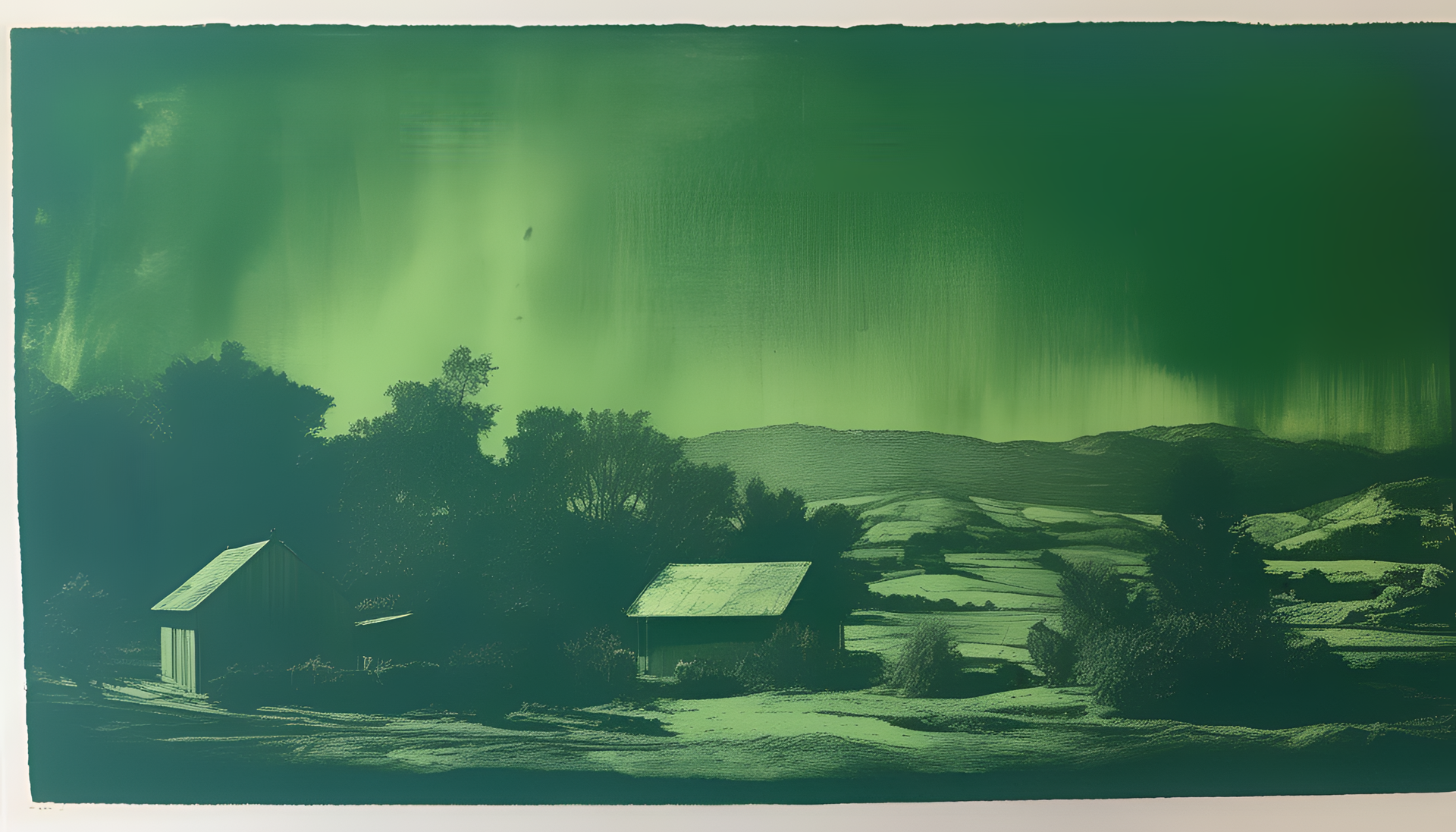 Cyanotype print with vibrant green background.