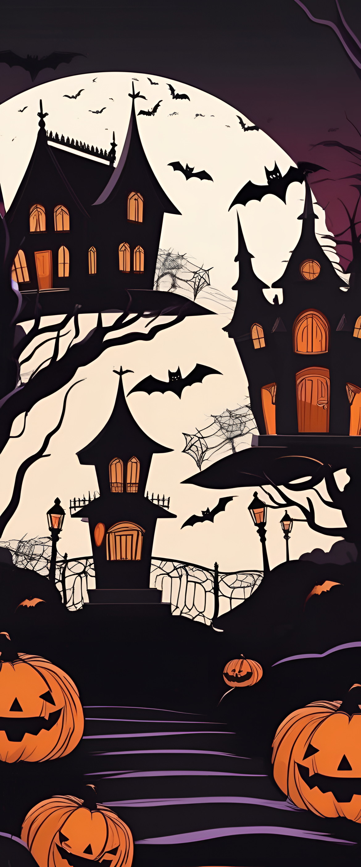 Rotoscope animation-style Halloween-themed wallpaper.