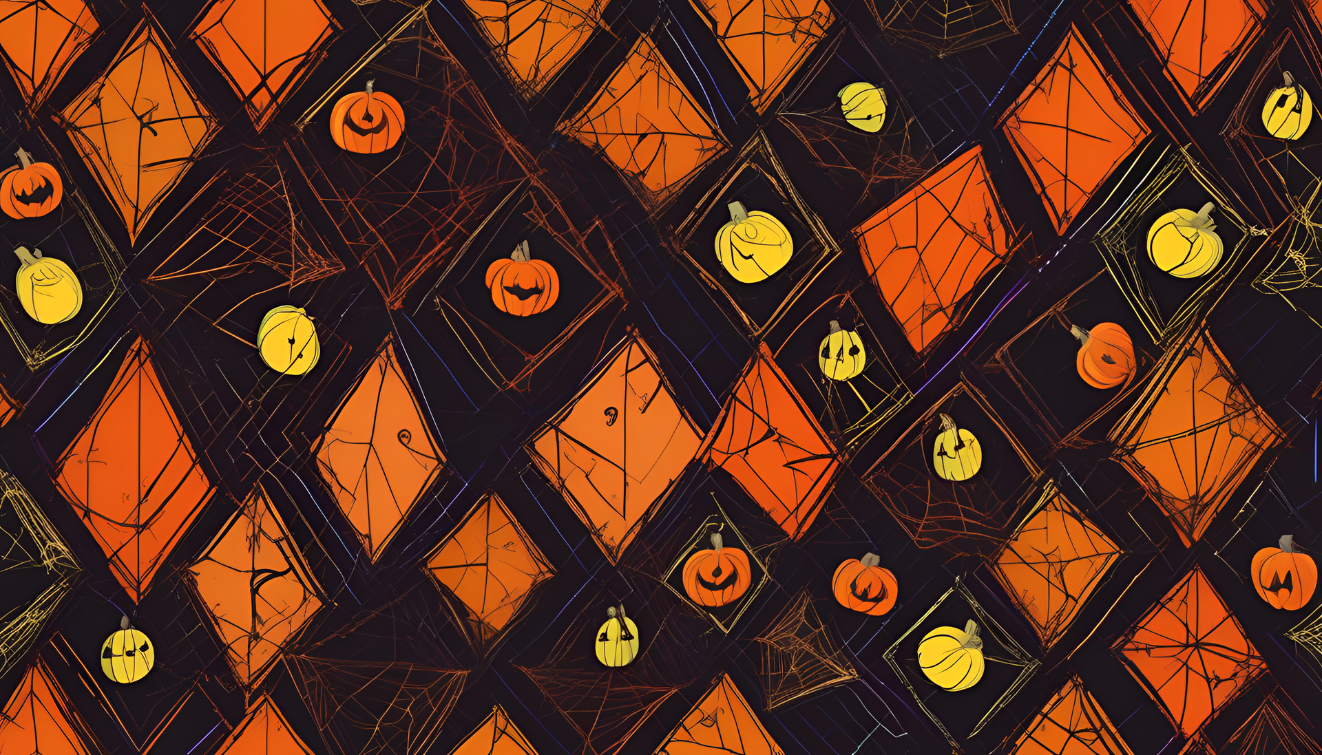 Colorful Halloween-themed desktop wallpaper with tetradic colors.