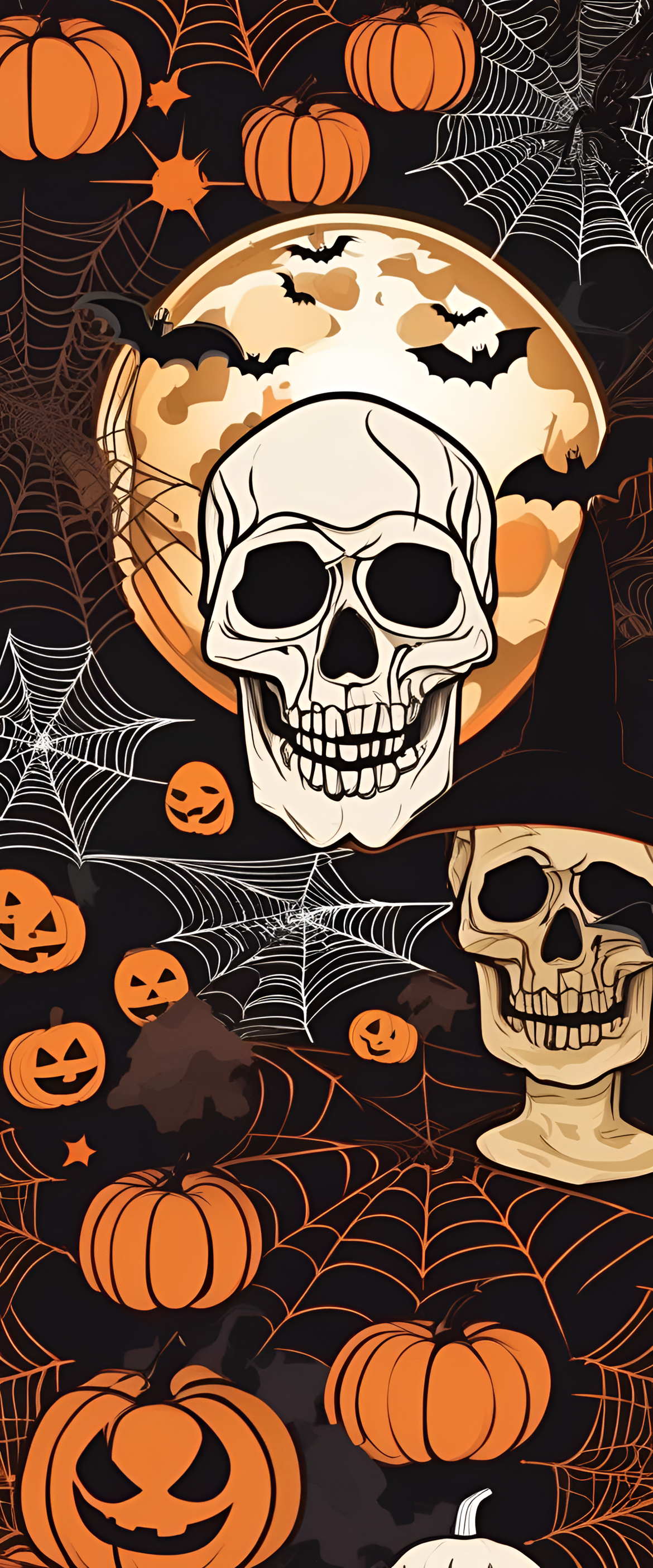 Spooky stylized Halloween background with vibrant colors and creepy elements.