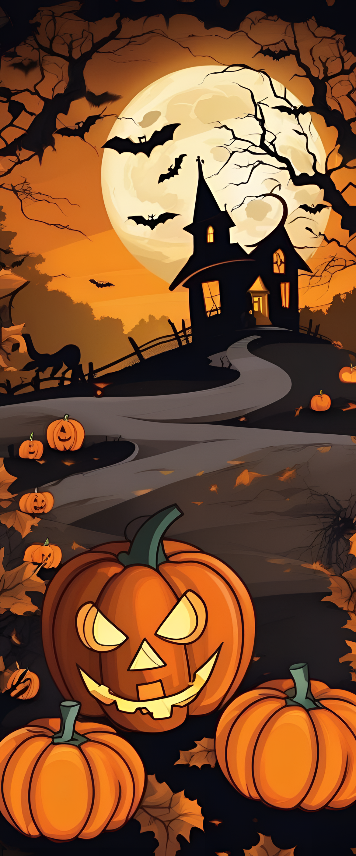 Halloween-themed phone wallpaper showcasing spooky design and seasonal elements.