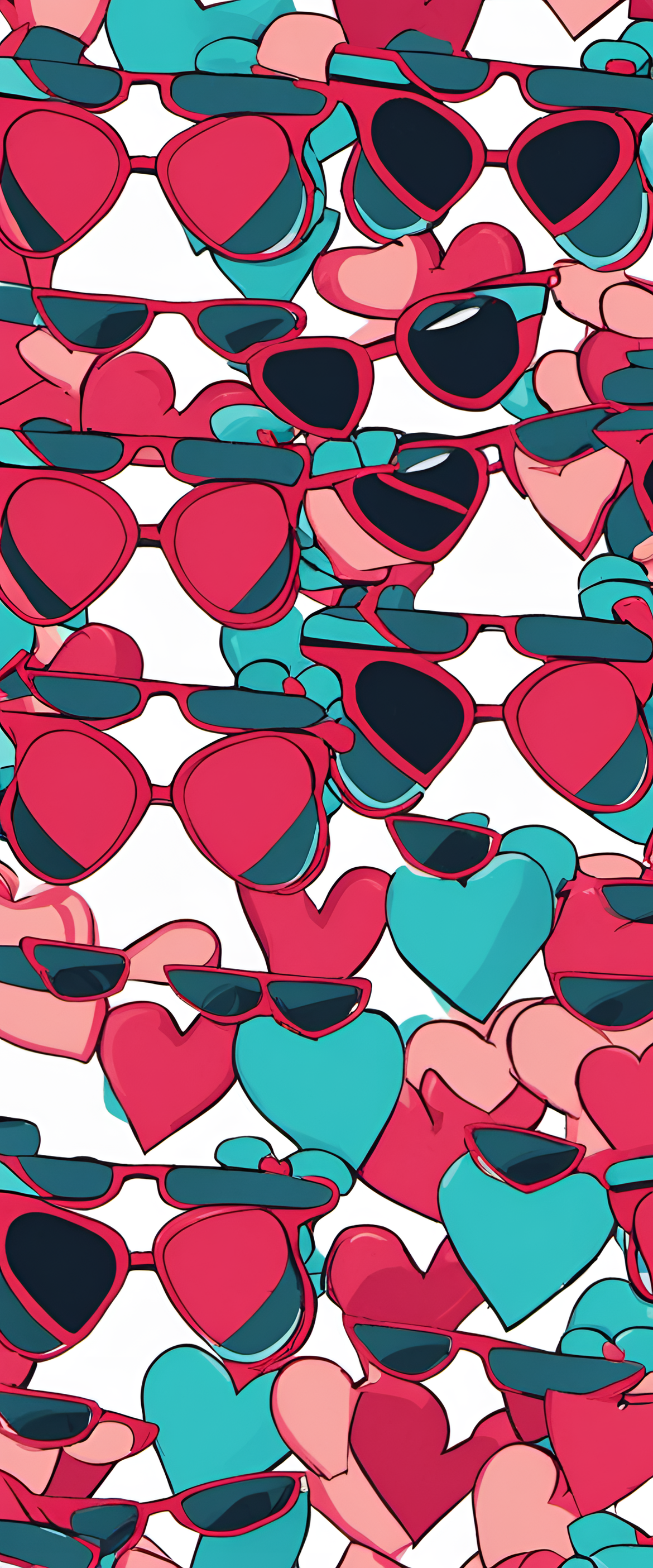 Cool sunglasses on a heart-themed wallpaper.