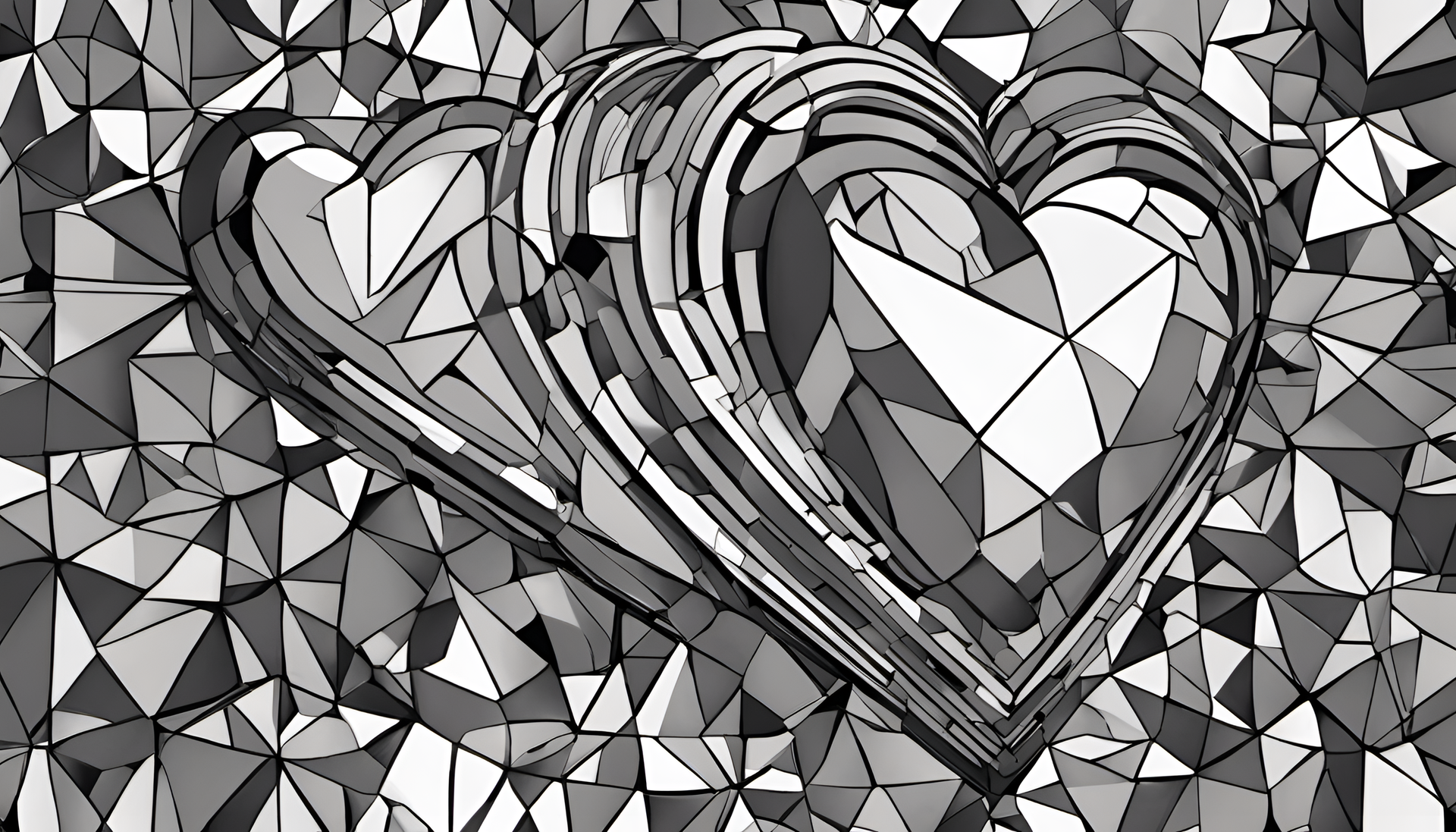 Cubist heart artwork with intricate details.