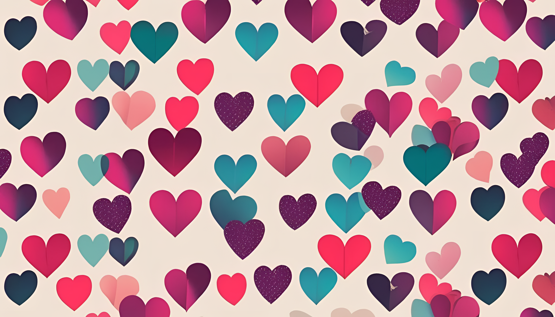 Hearts patterned wallpaper with vibrant colors.