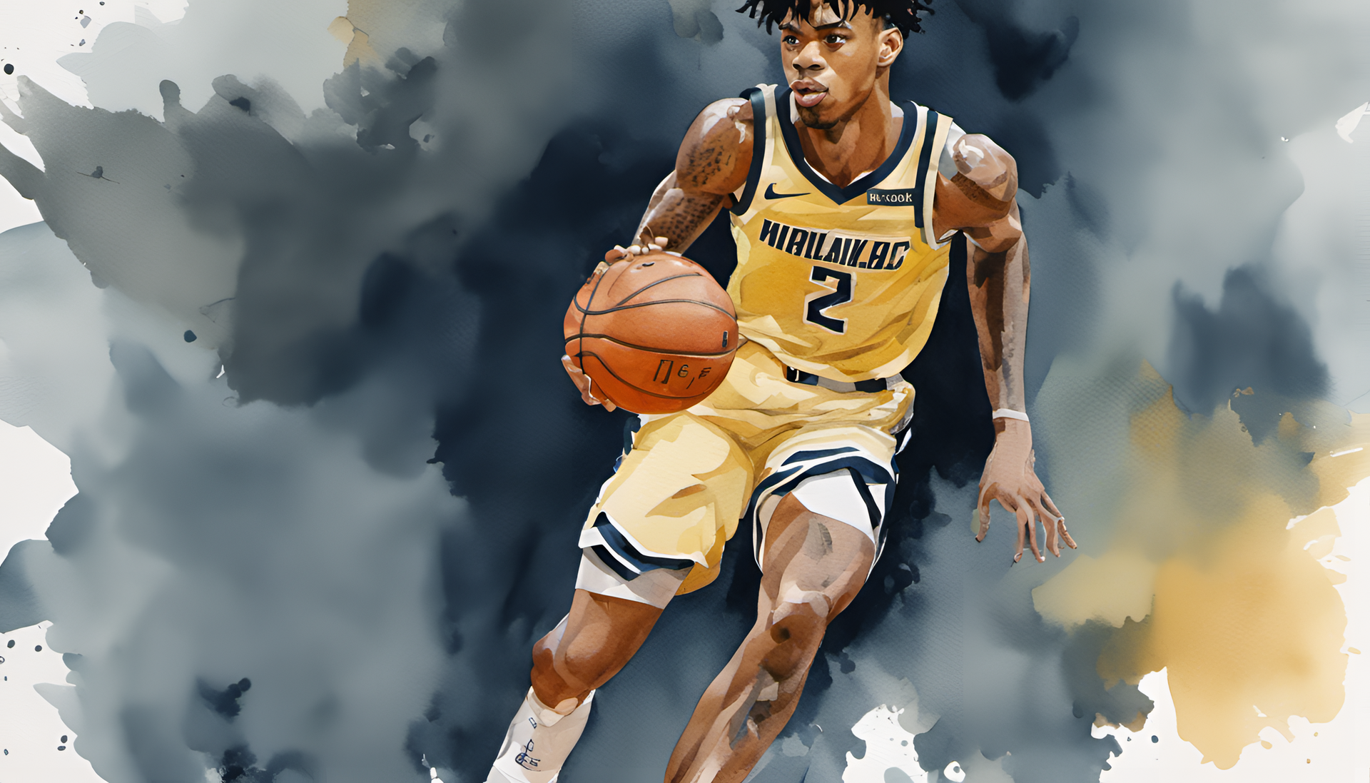 Colorful watercolor portrait of Ja Morant in high definition.