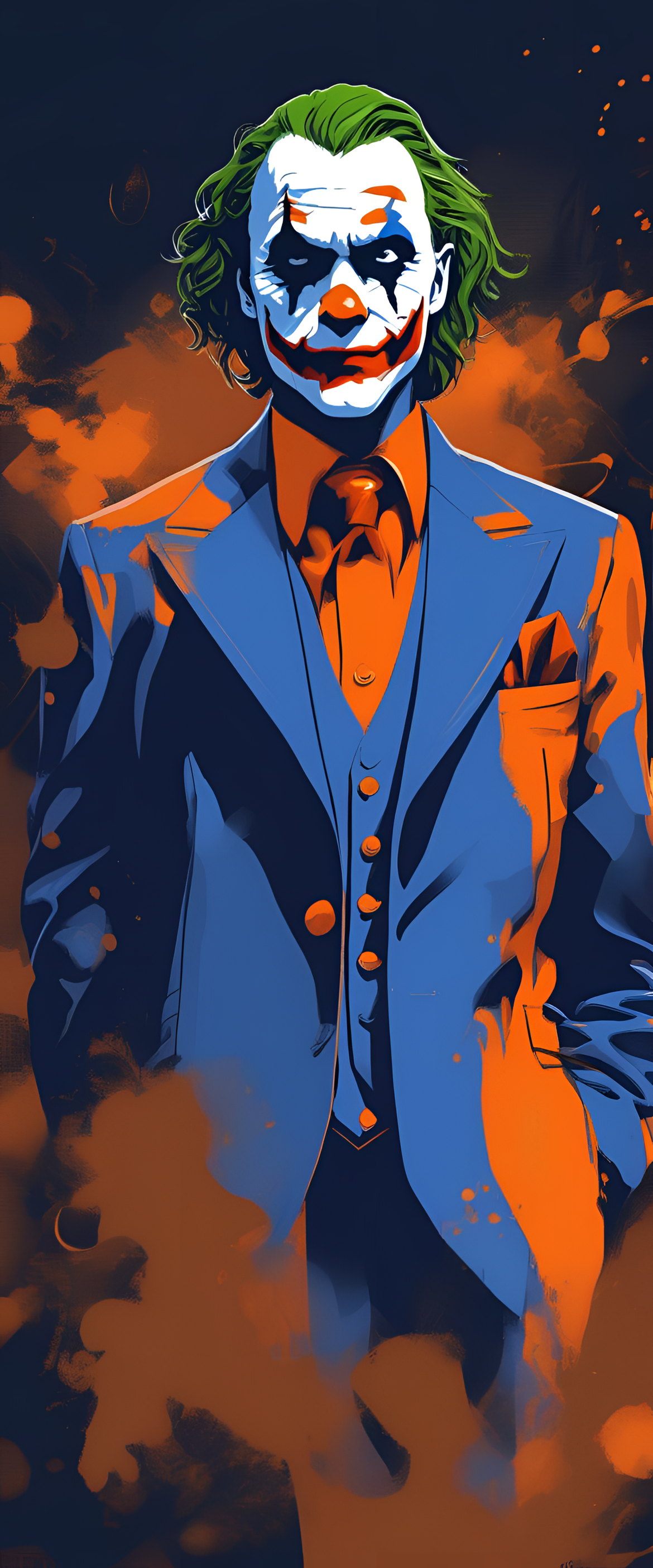 Colorful Joker wallpaper with blue and orange tones