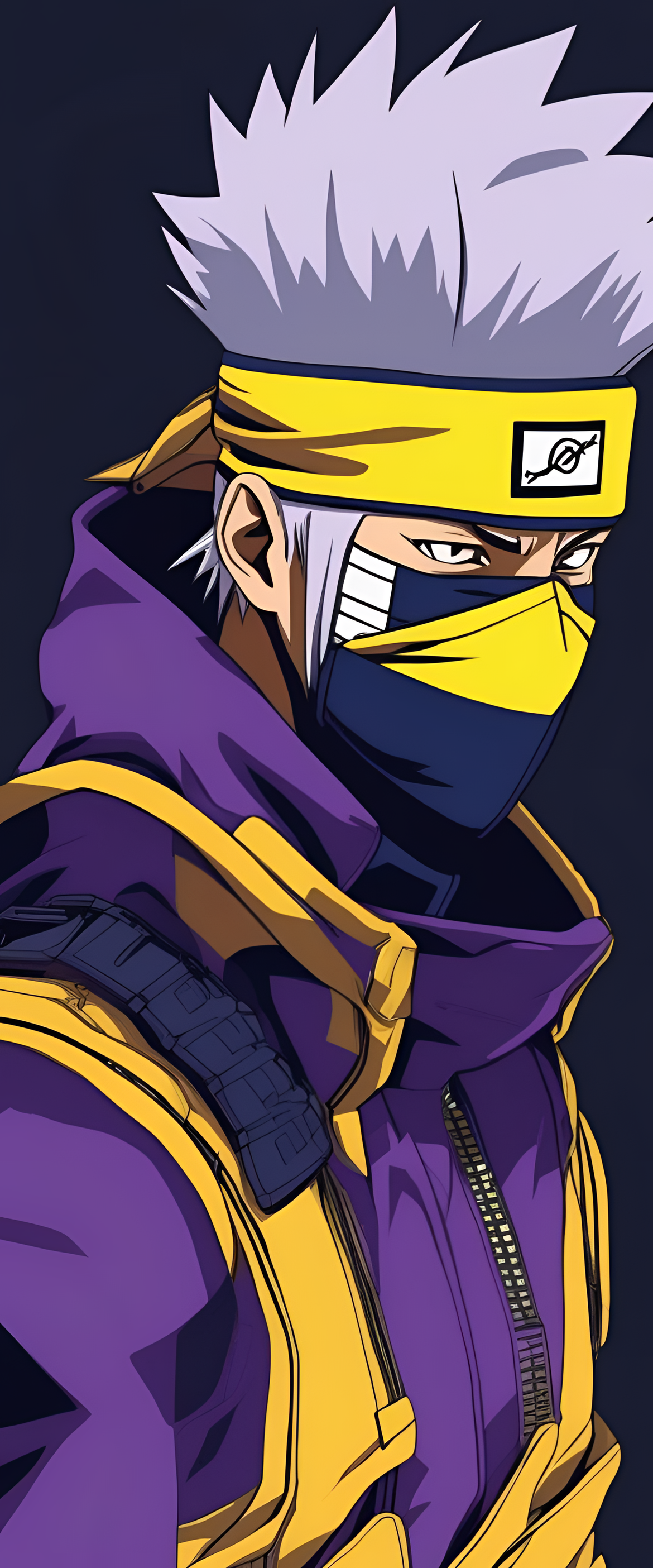 Kakashi with purple and yellow background wallpaper.