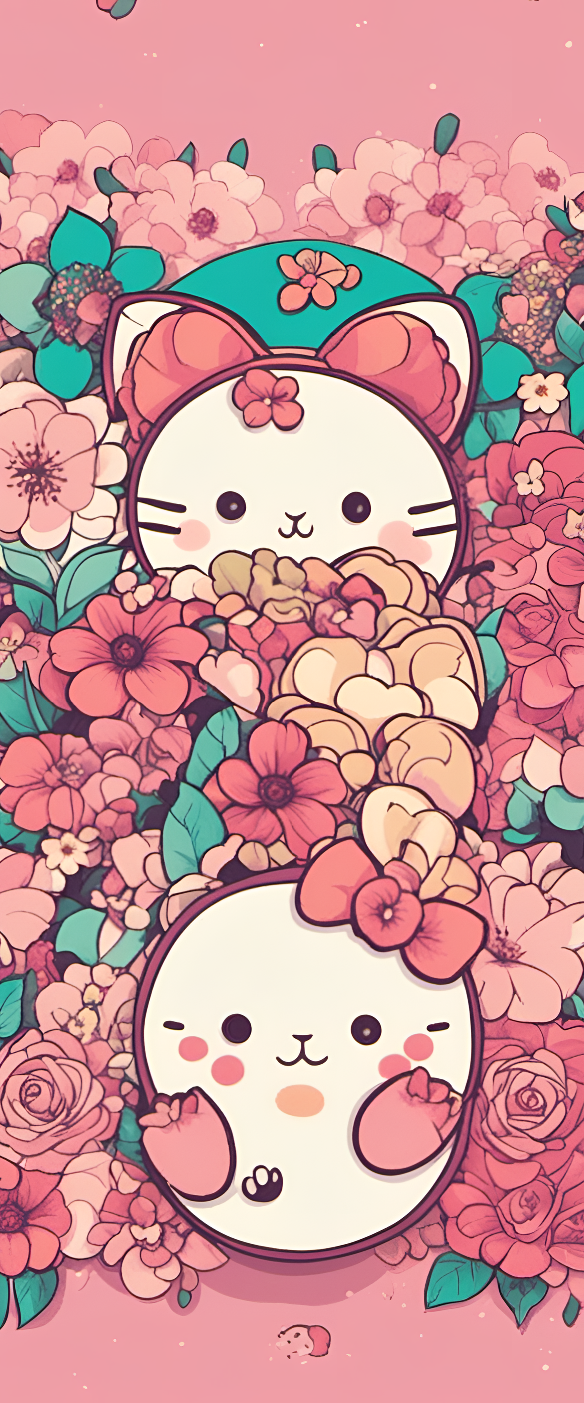 Kawaii-inspired phone wallpaper with vibrant colors and cute characters.