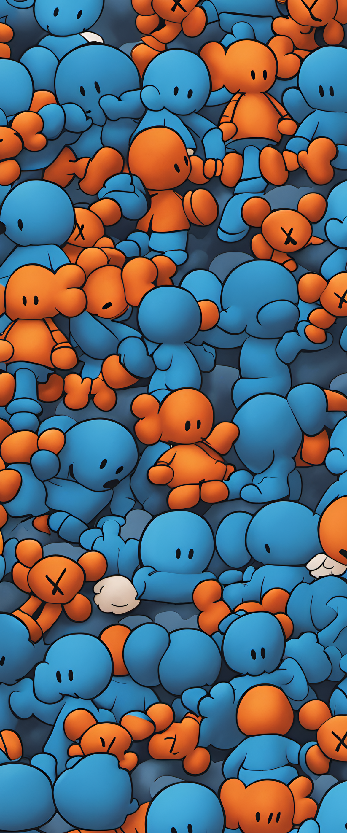 Blue and orange KAWS wallpaper with sharp focus.