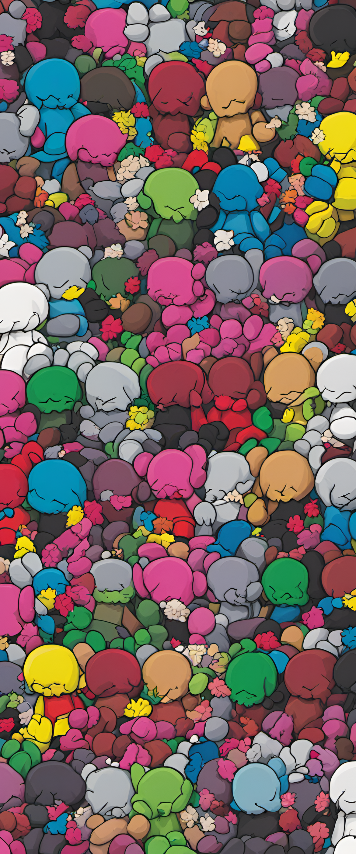 KAWS-inspired abstract artwork on a digital background.