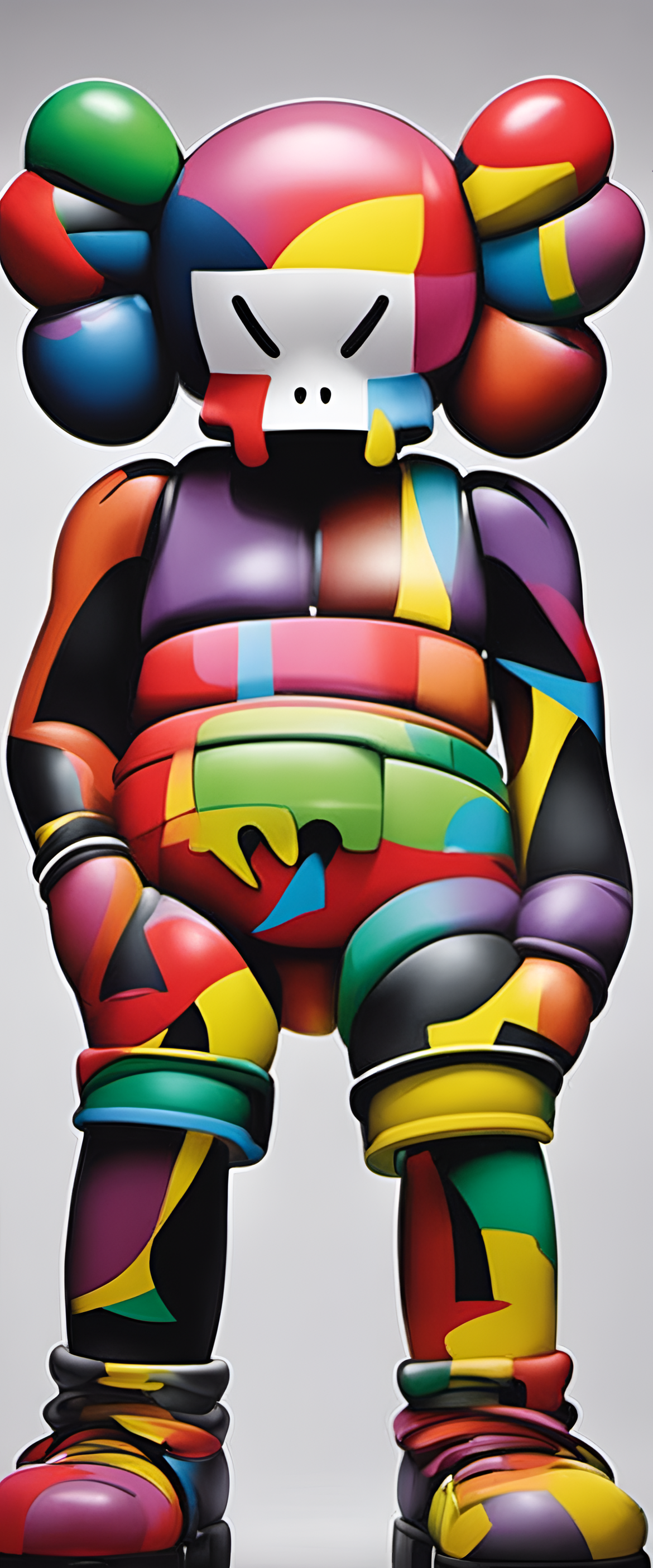 Colorful portrait of a graffiti-style artwork featuring the popular artist KAWS.