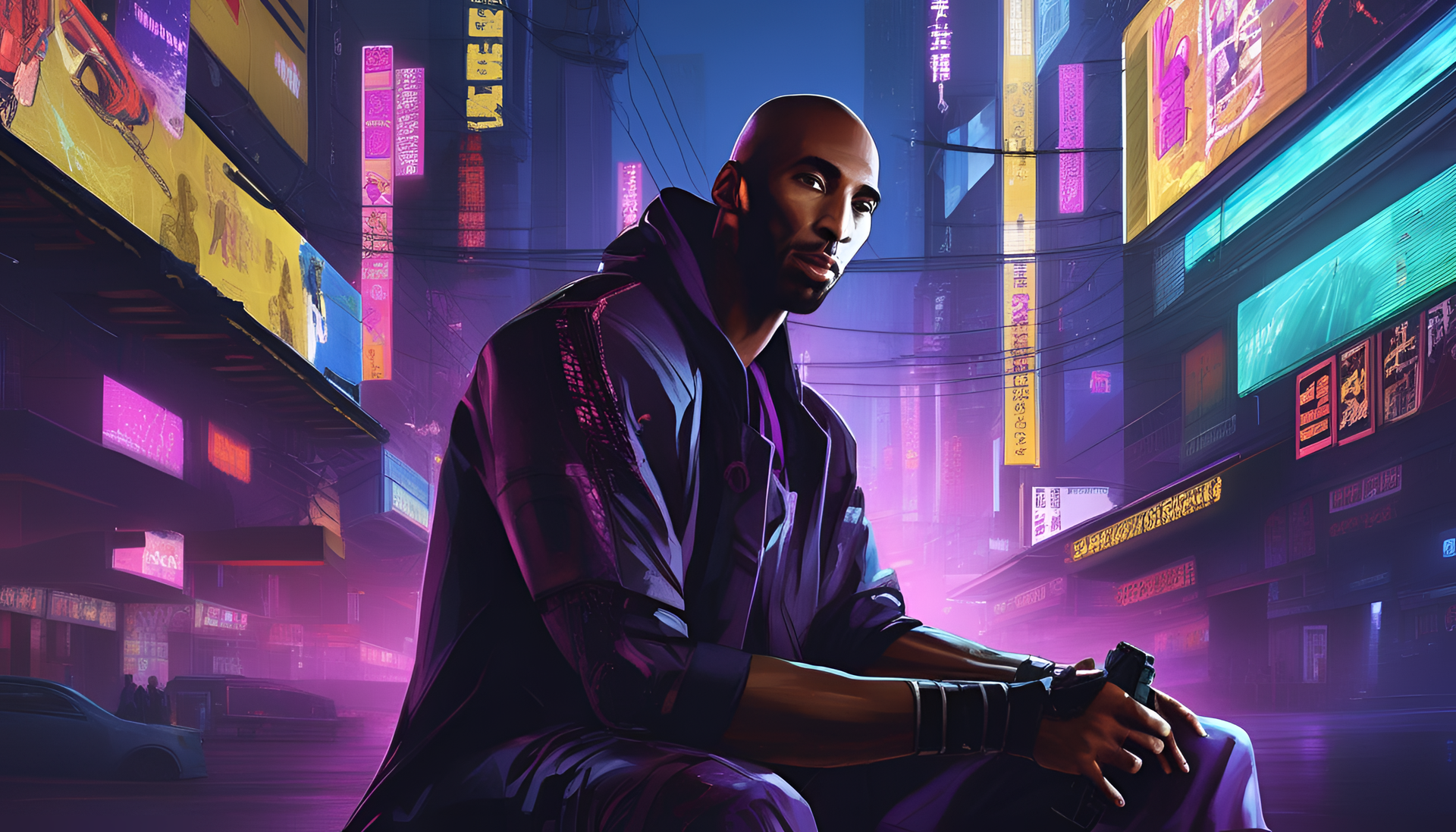 Cyberpunk-inspired Kobe Bryant wallpaper.