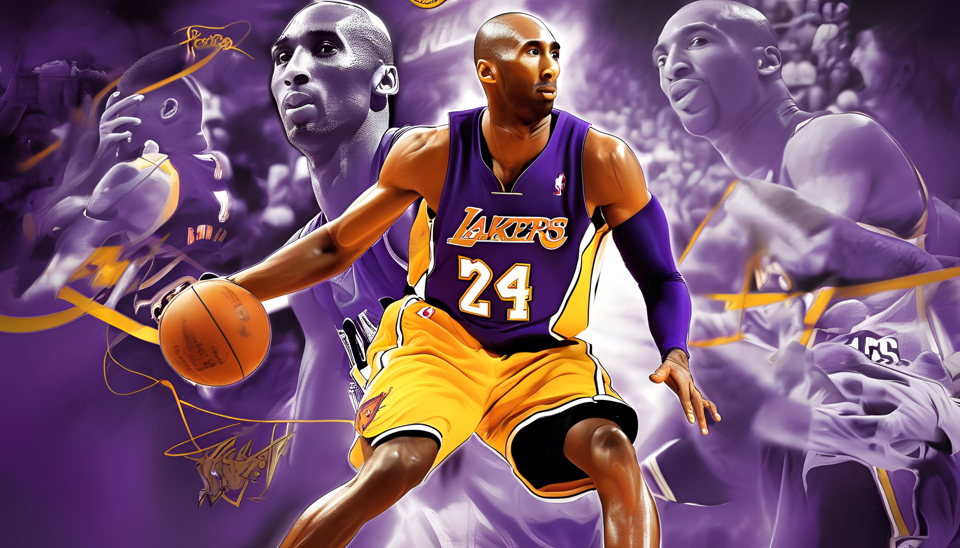 Kobe Bryant in action, dominating the basketball court with his incredible skills.