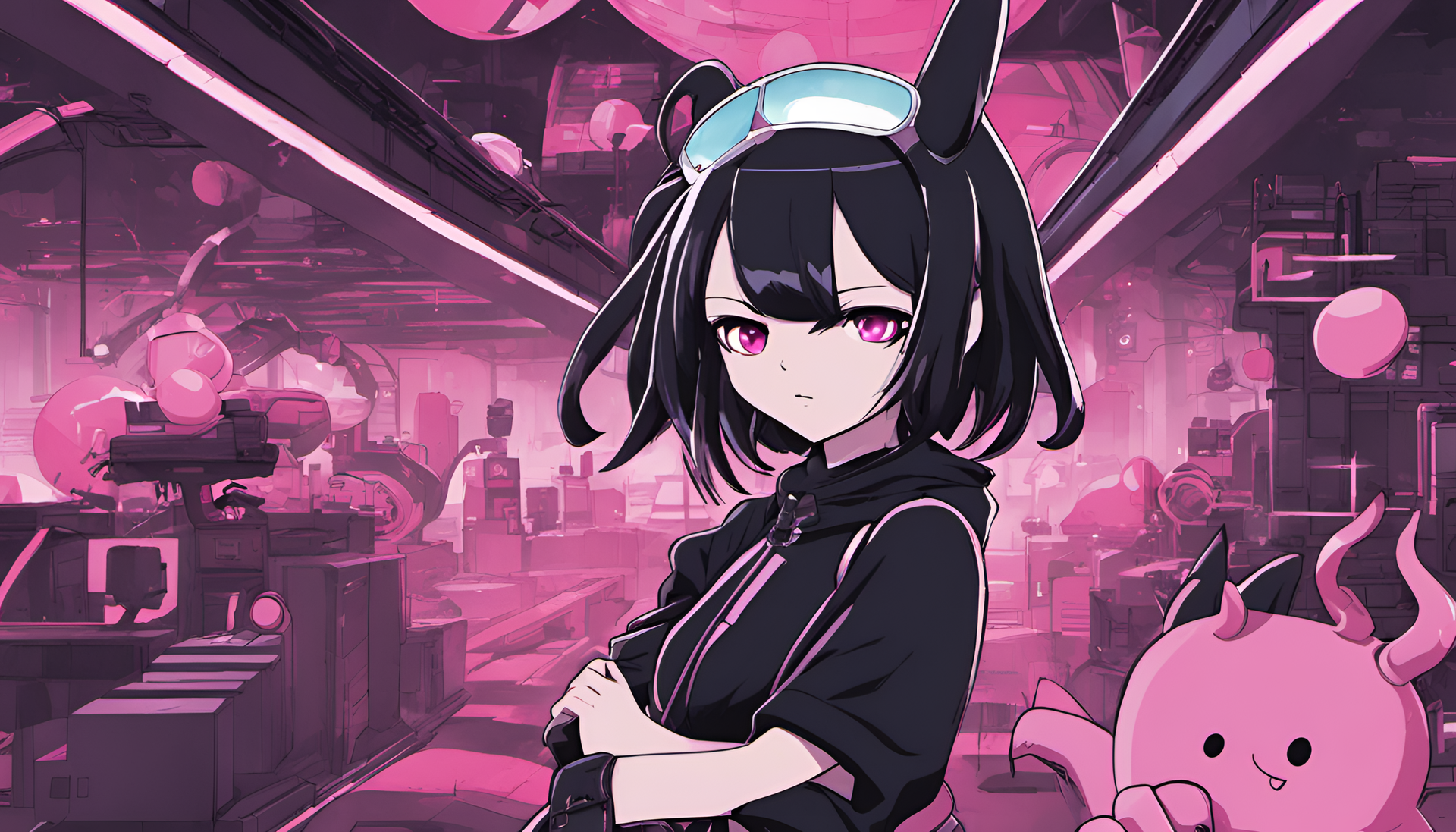 Futuristic Kuromi character in HD desktop wallpaper.