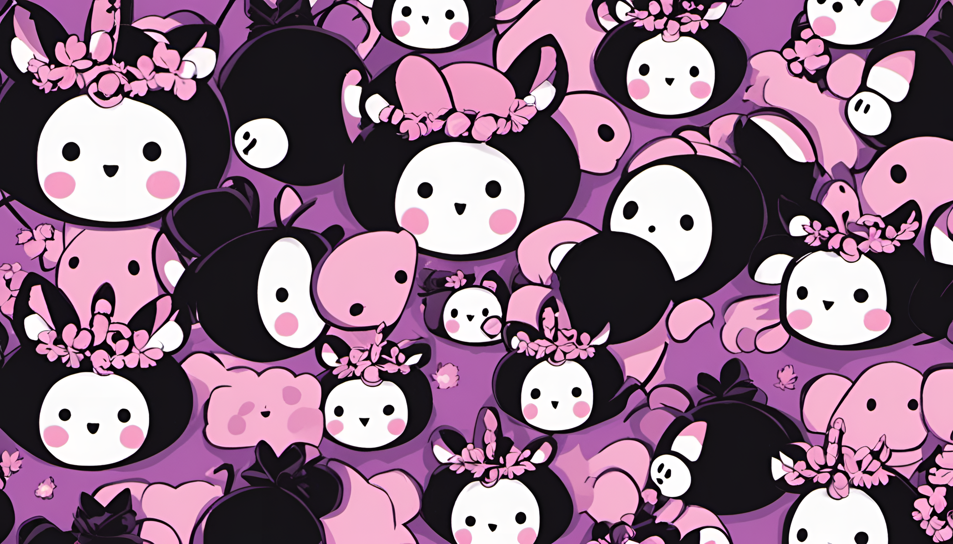 Kuromi character surrounded by pink and purple colors.