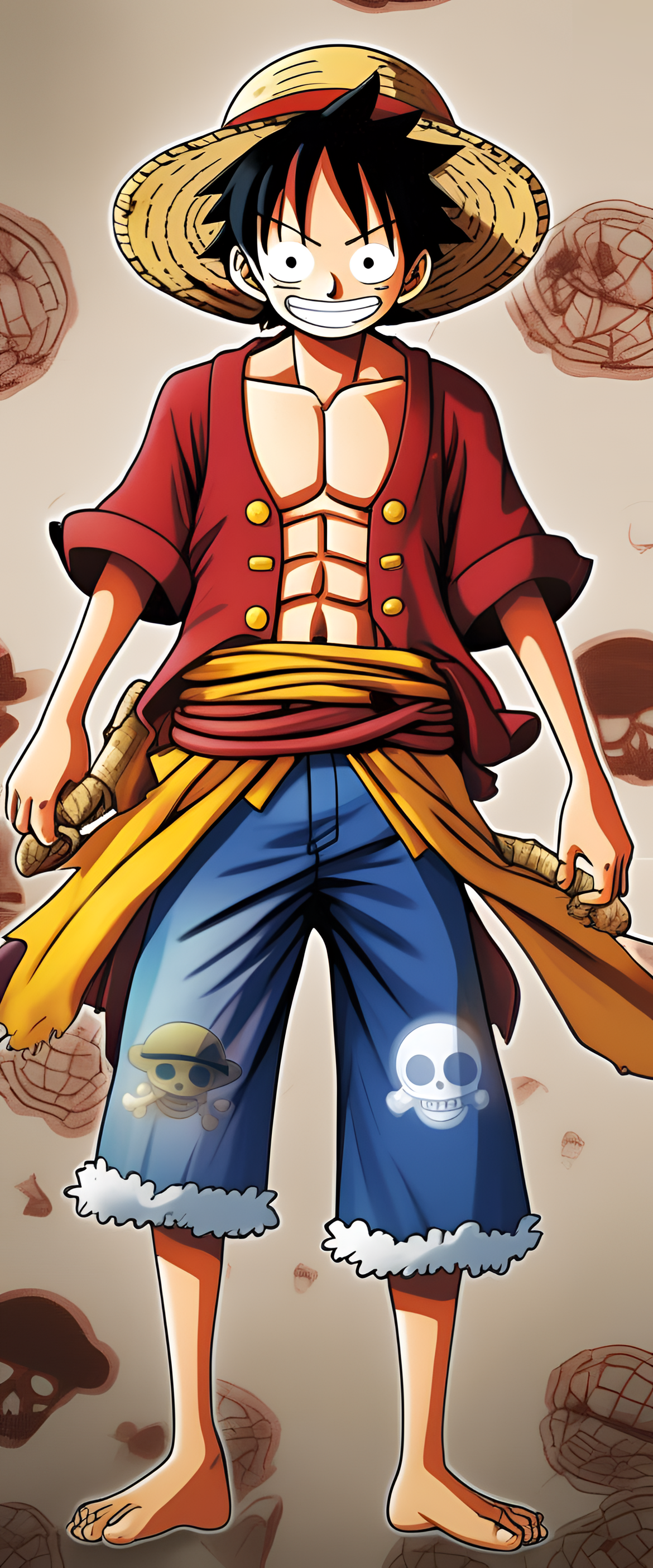 Colorful wallpaper featuring Luffy from One Piece.