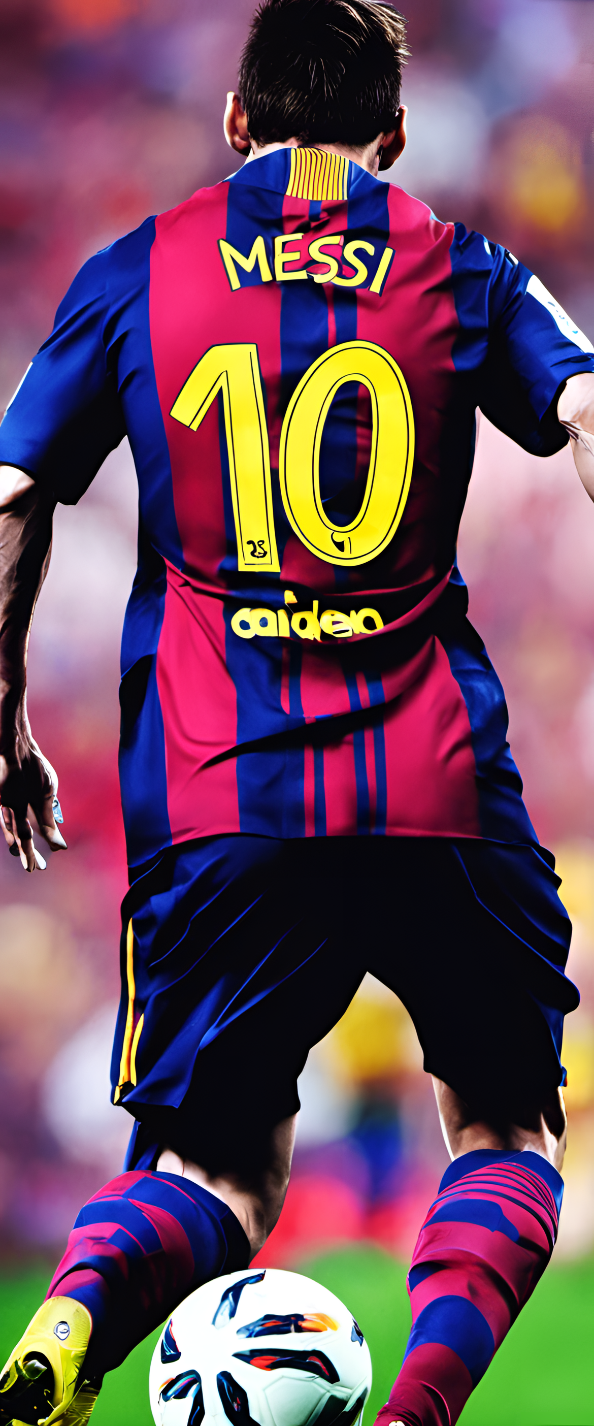 Vibrant Messi-themed phone wallpaper showcasing the legendary footballer in action.