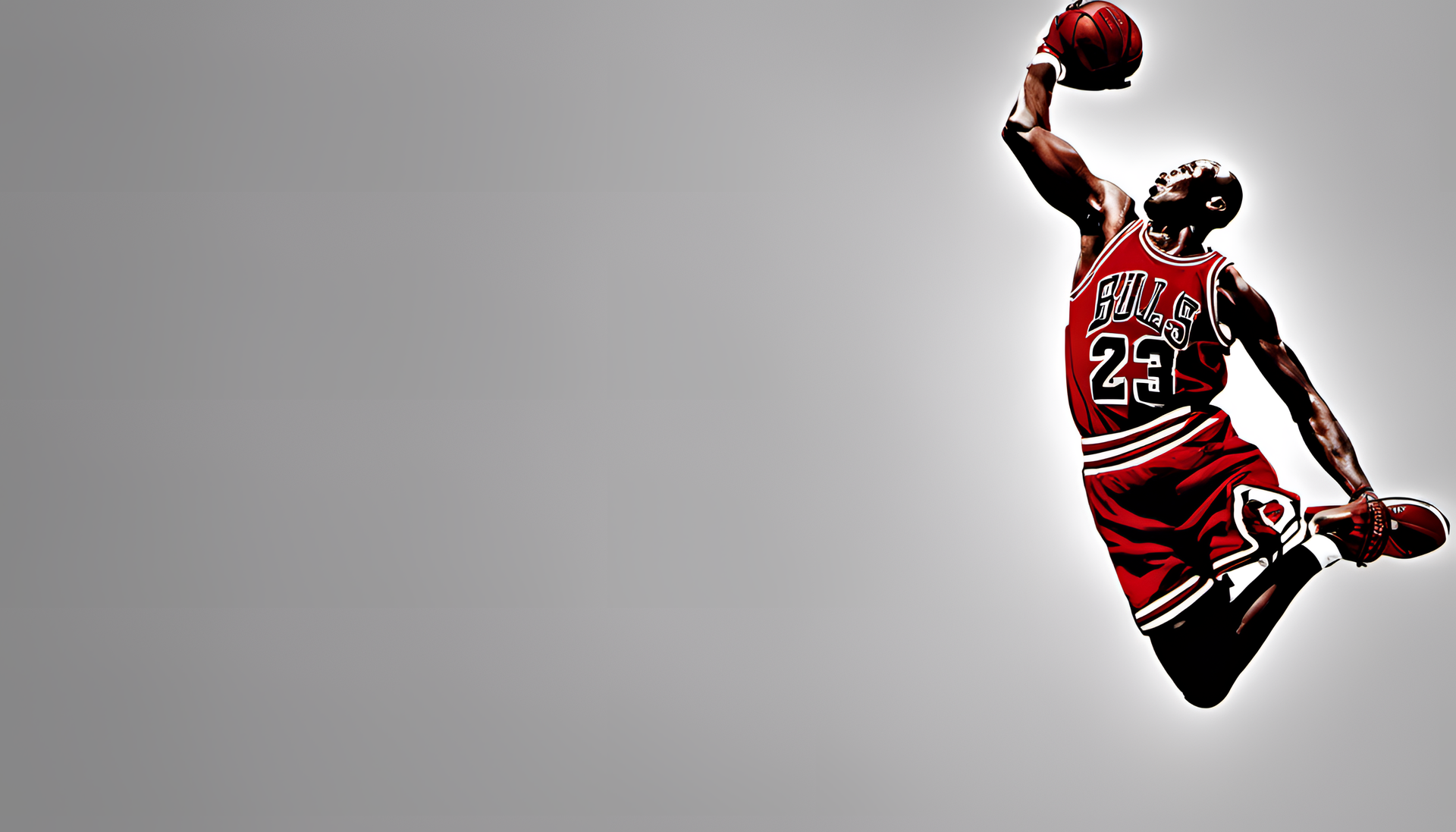 Michael Jordan soaring through the air, ready to make a slam dunk.