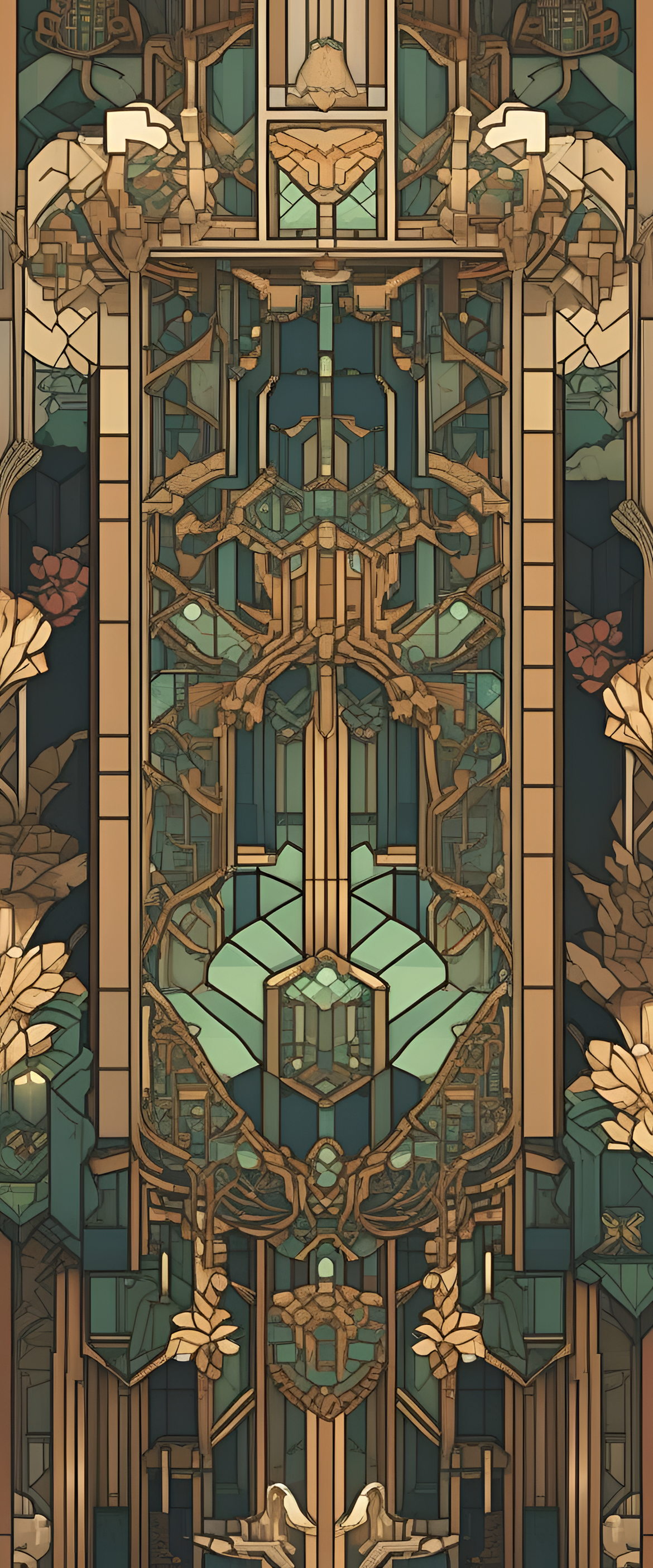 Art Nouveau-inspired wallpaper featuring Minecraft elements