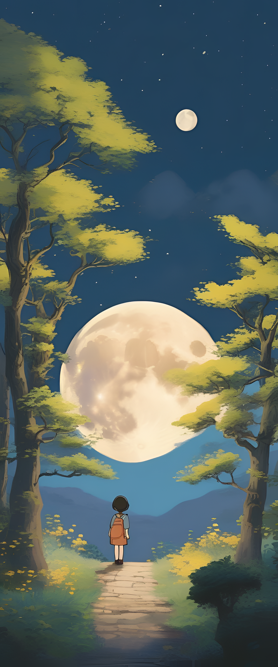 Glowing moon in Studio Ghibli style