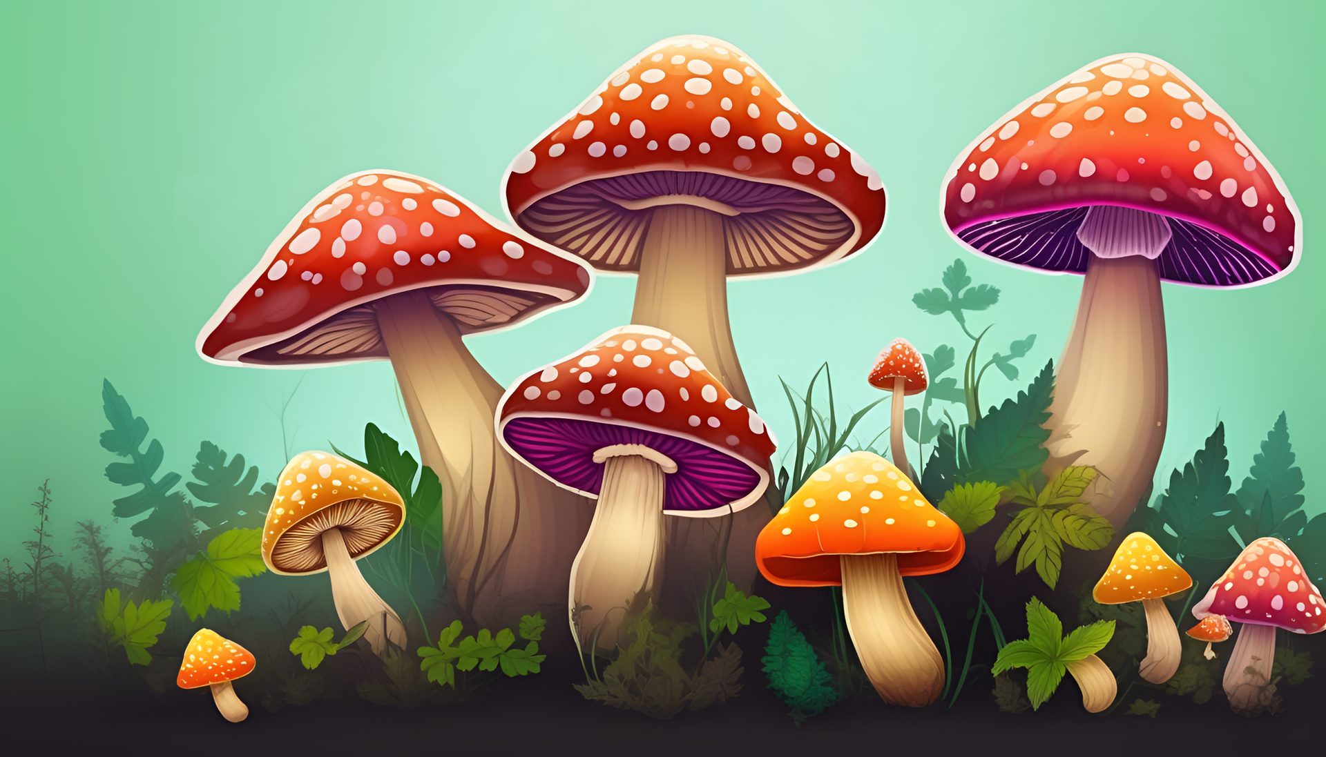 Colorful mushroom desktop wallpaper.