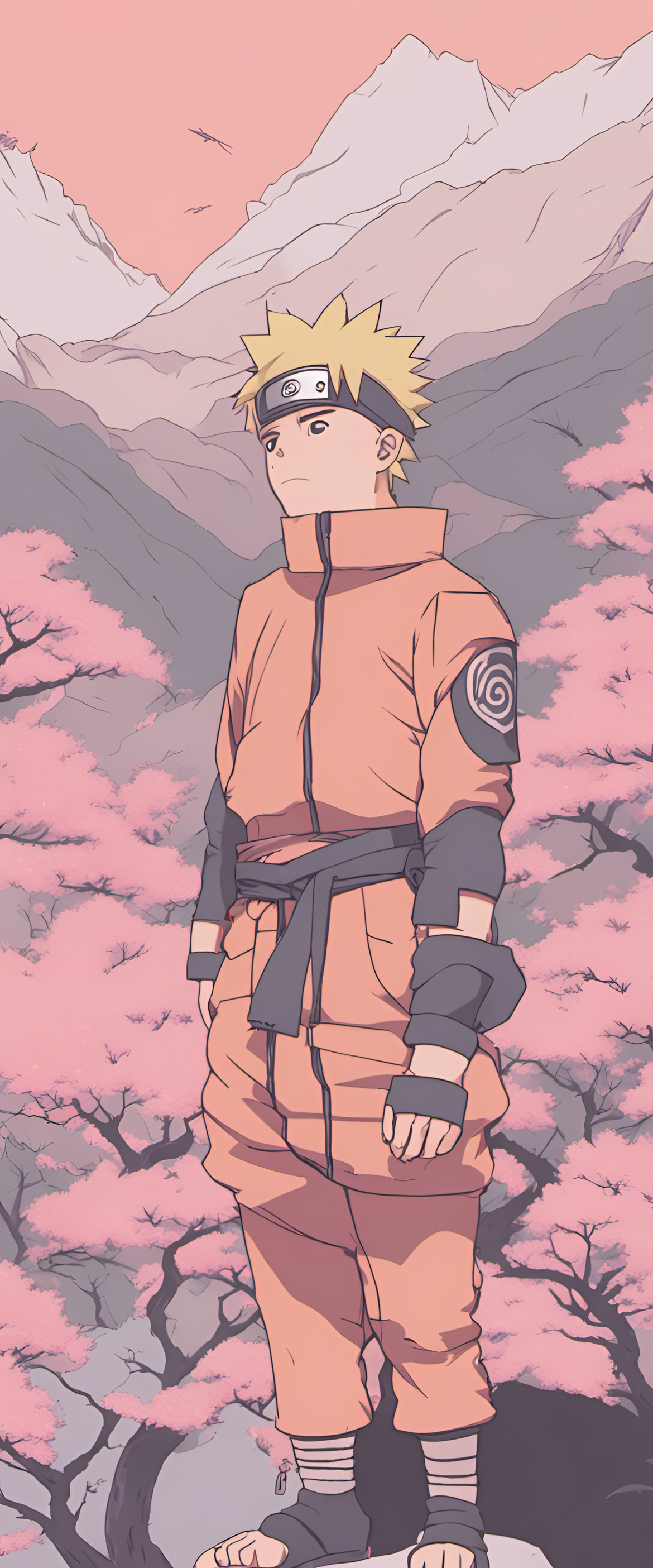 Aesthetic Naruto art on pastel background.