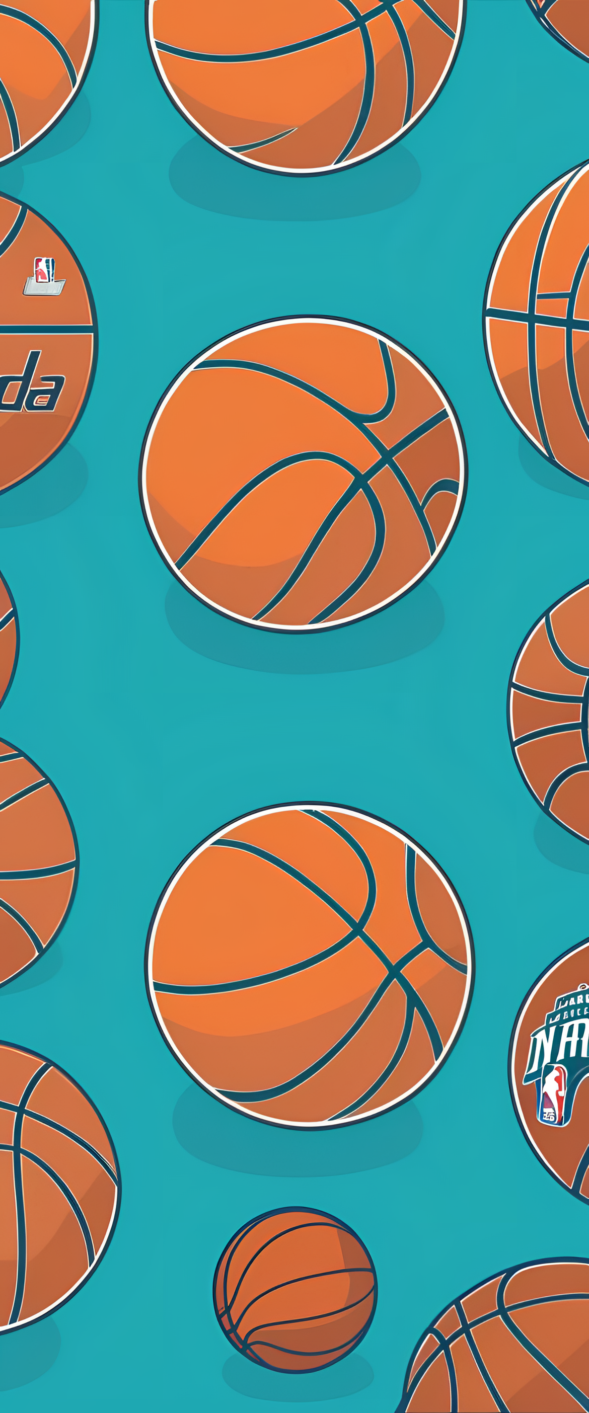 Abstract NBA wallpaper with vibrant turquoise and orange colors.