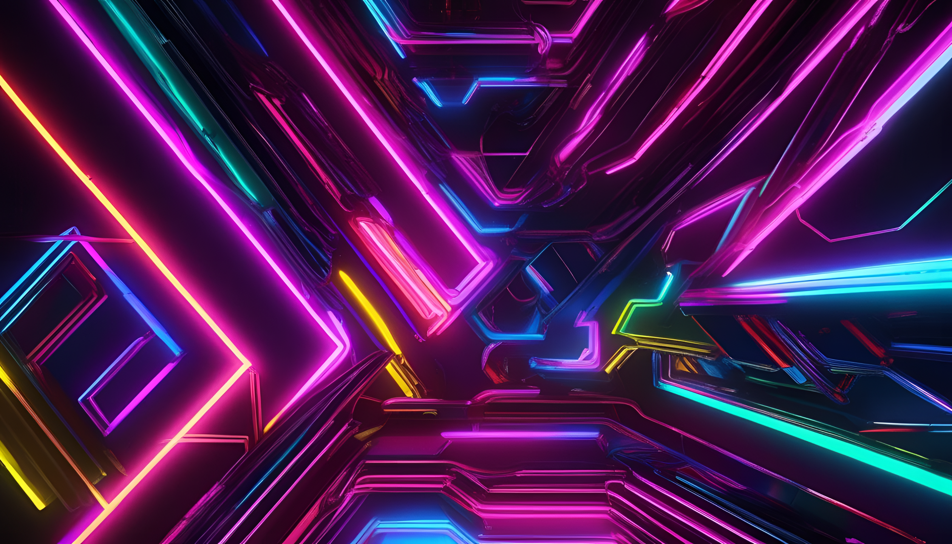 Abstract neon lines shining brightly in sharp focus.