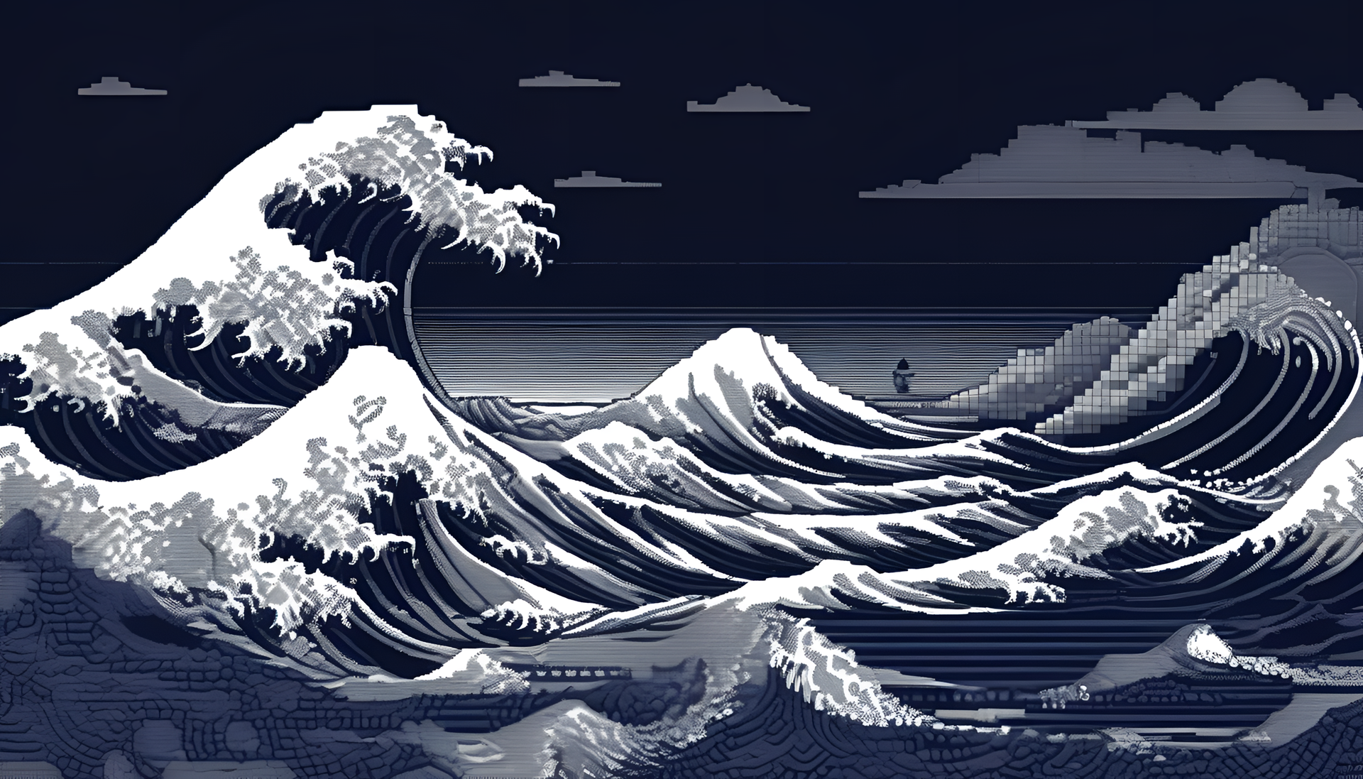 Vibrant ocean waves in ASCII art