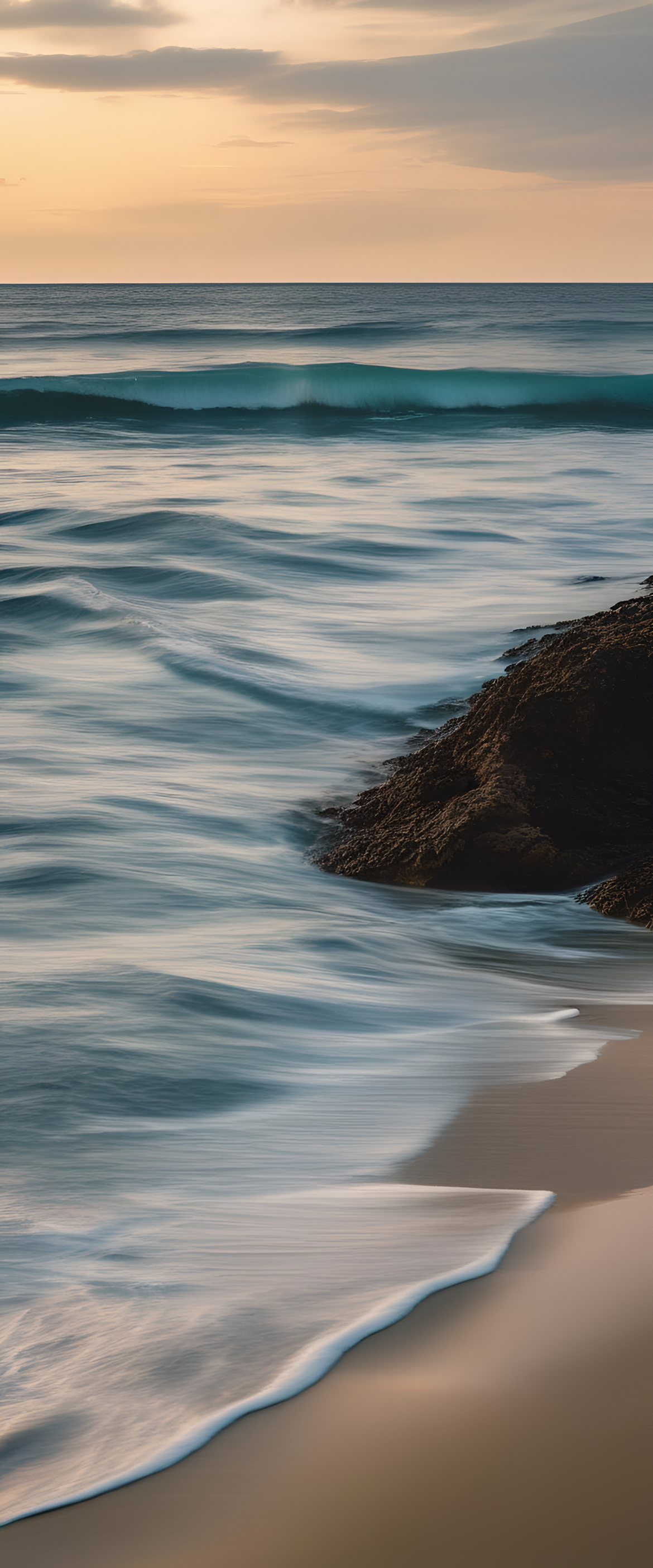 Vibrant waves crashing on a sandy beach, creating a serene and picturesque ocean scene.