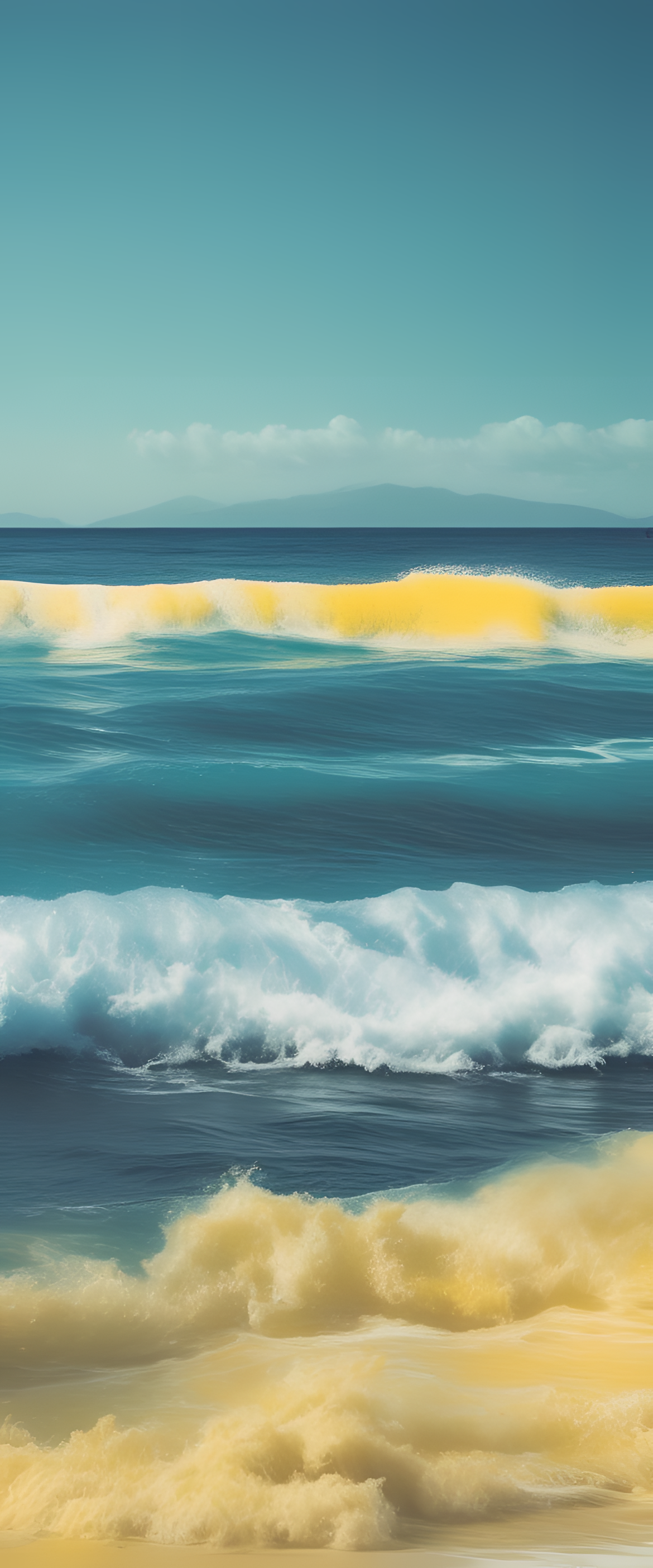 Vibrant, vintage-inspired ocean scene with blue and yellow colors