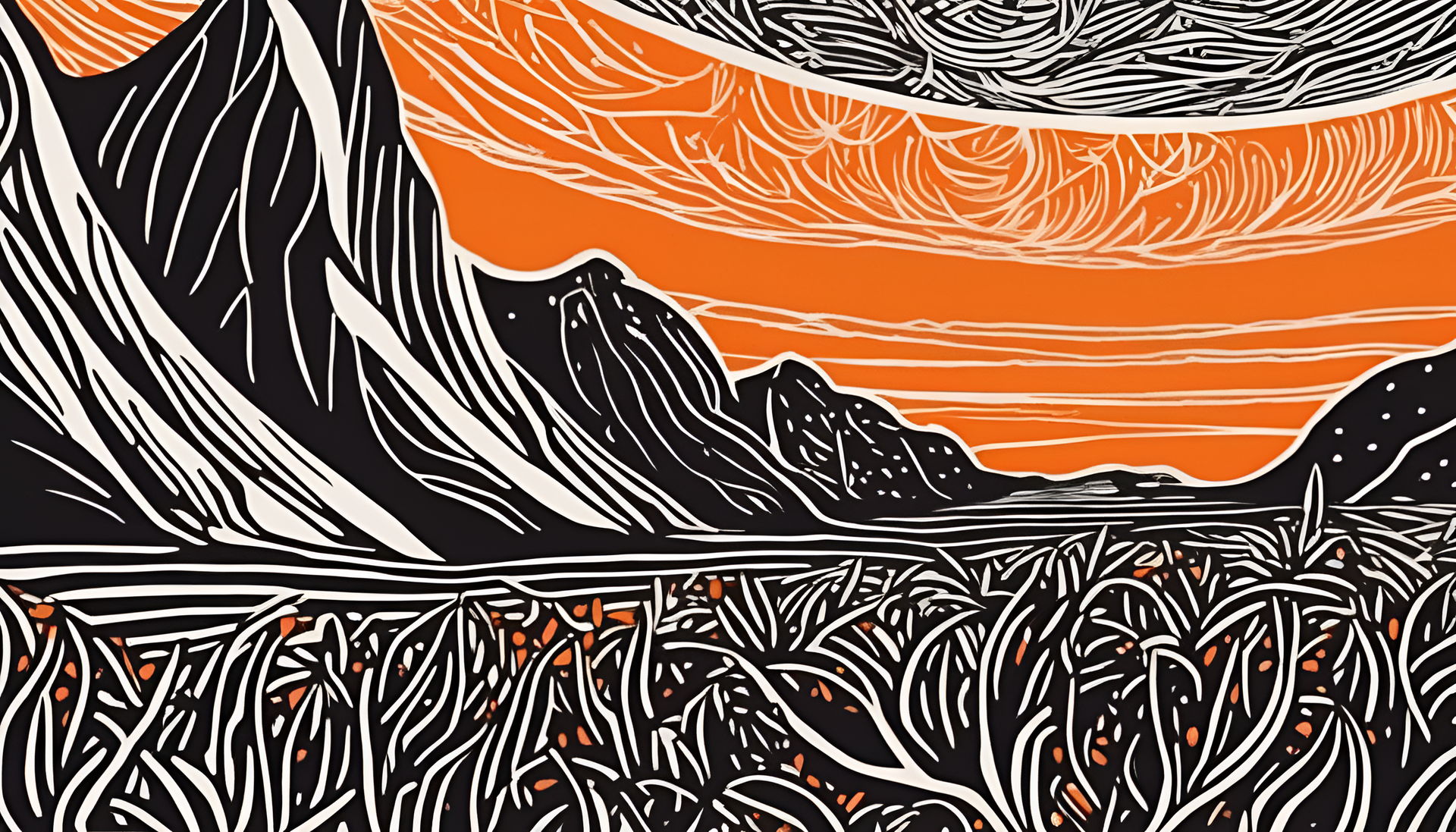 Vibrant linocut print of an orange