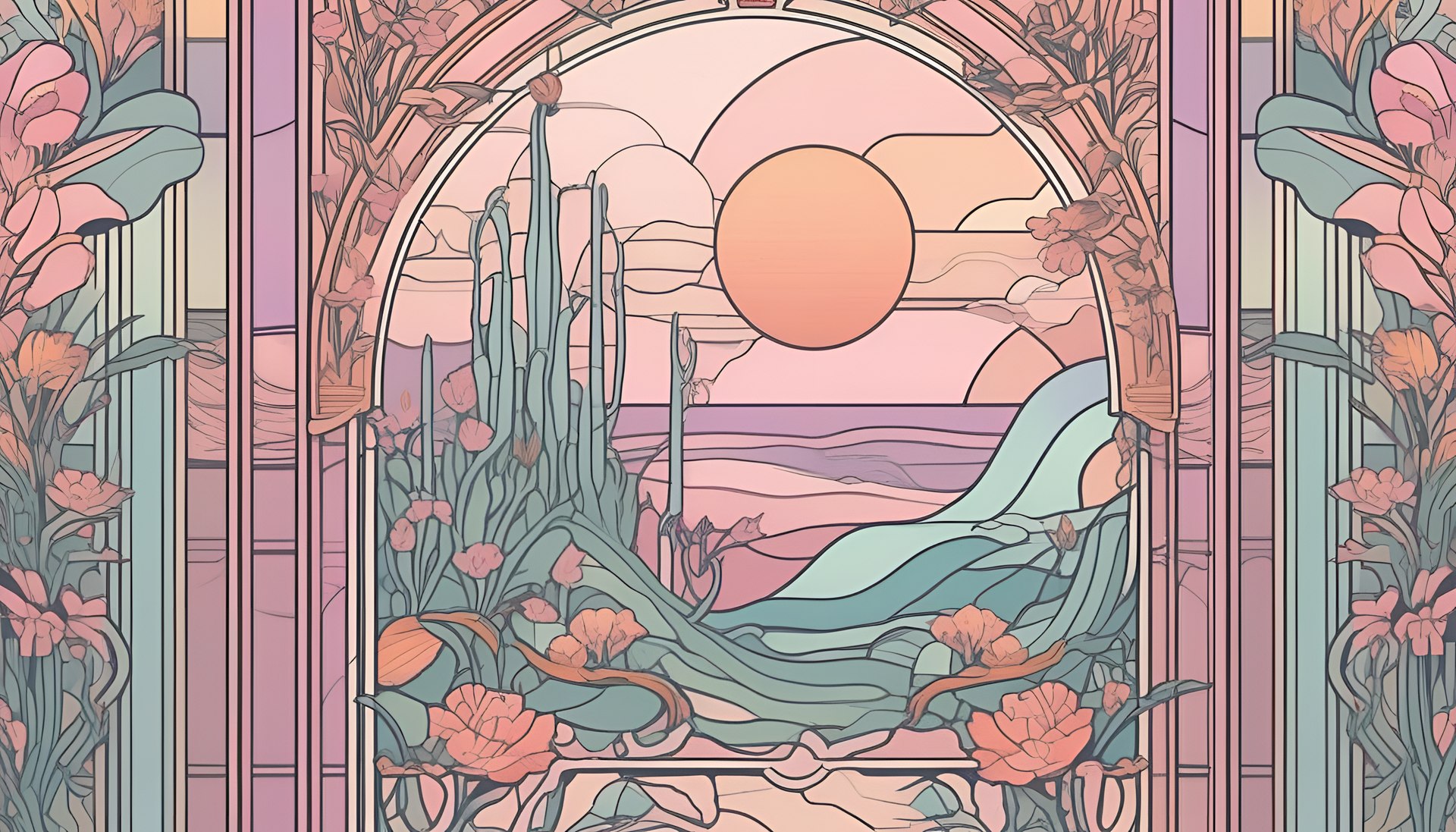 Colorful art nouveau-inspired wallpaper in pastel tones