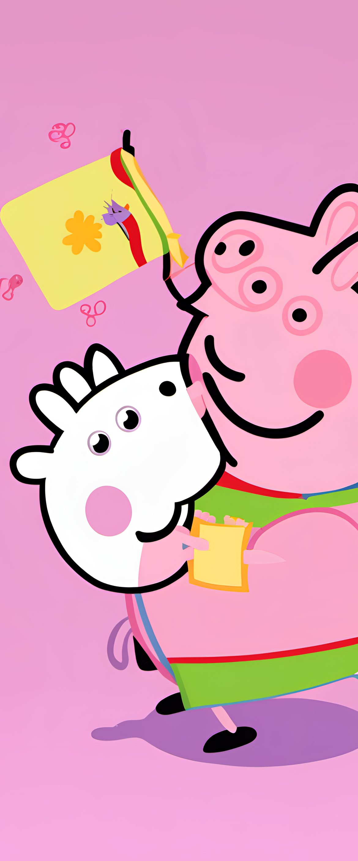 Peppa Pig themed abstract pattern with vibrant colors