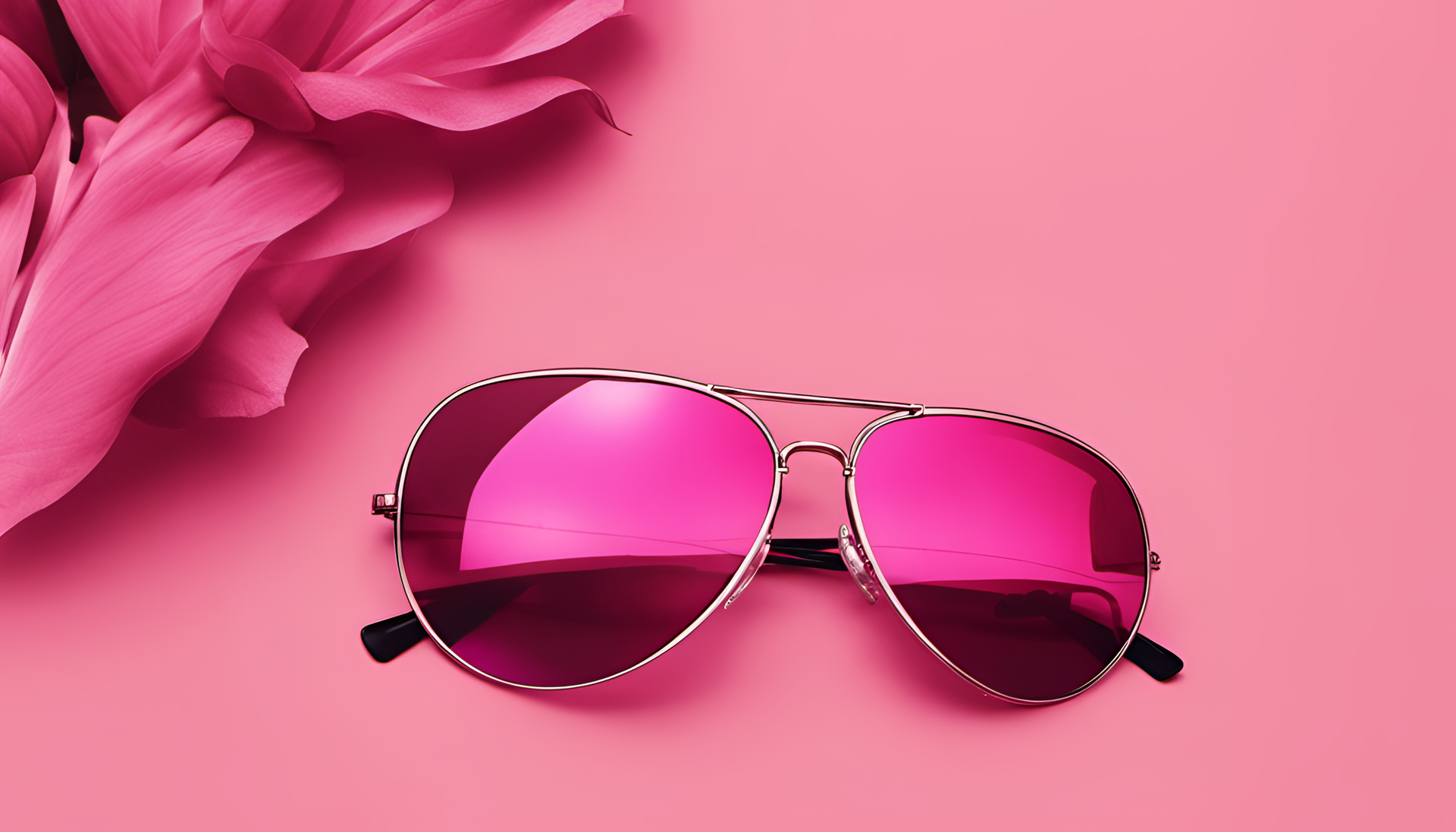 Colorful sunglasses reflecting a vibrant, pink aesthetic wallpaper.