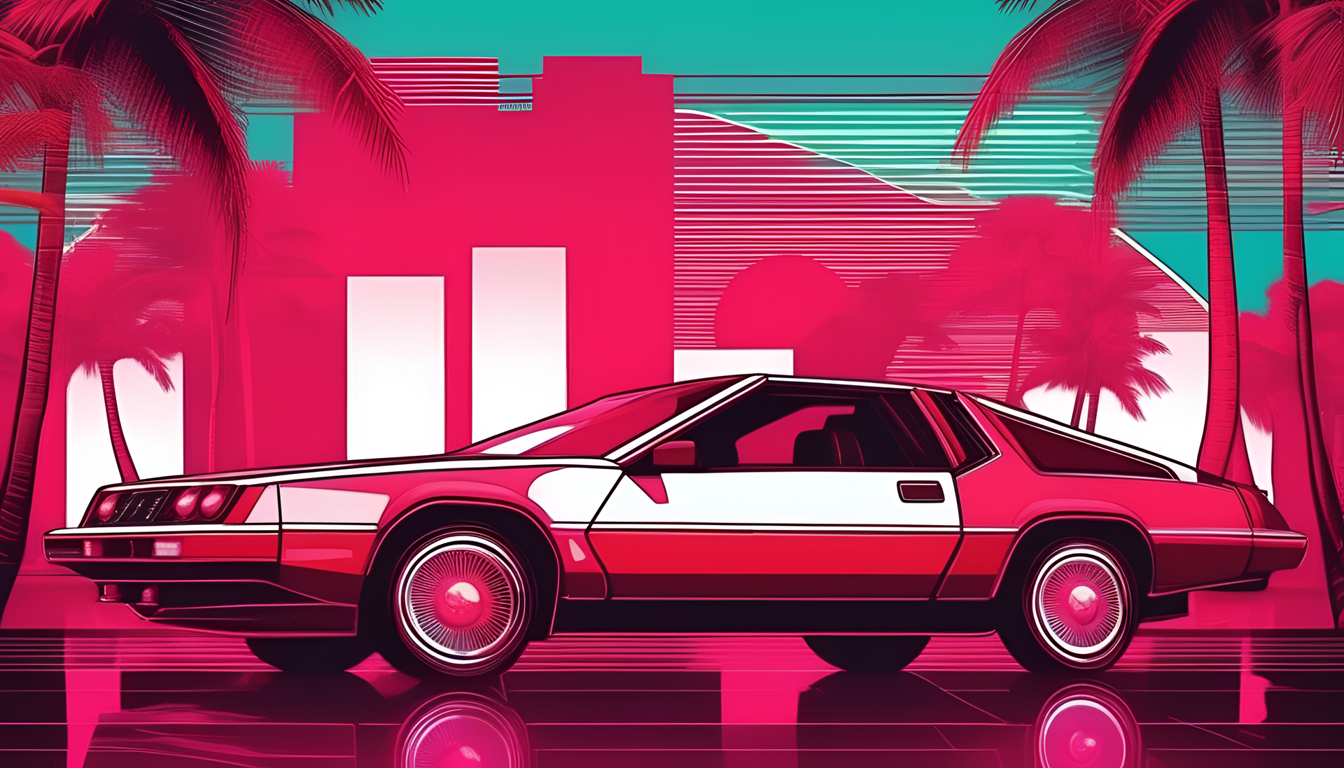 Glamorous red Miami-style synthwave wallpaper