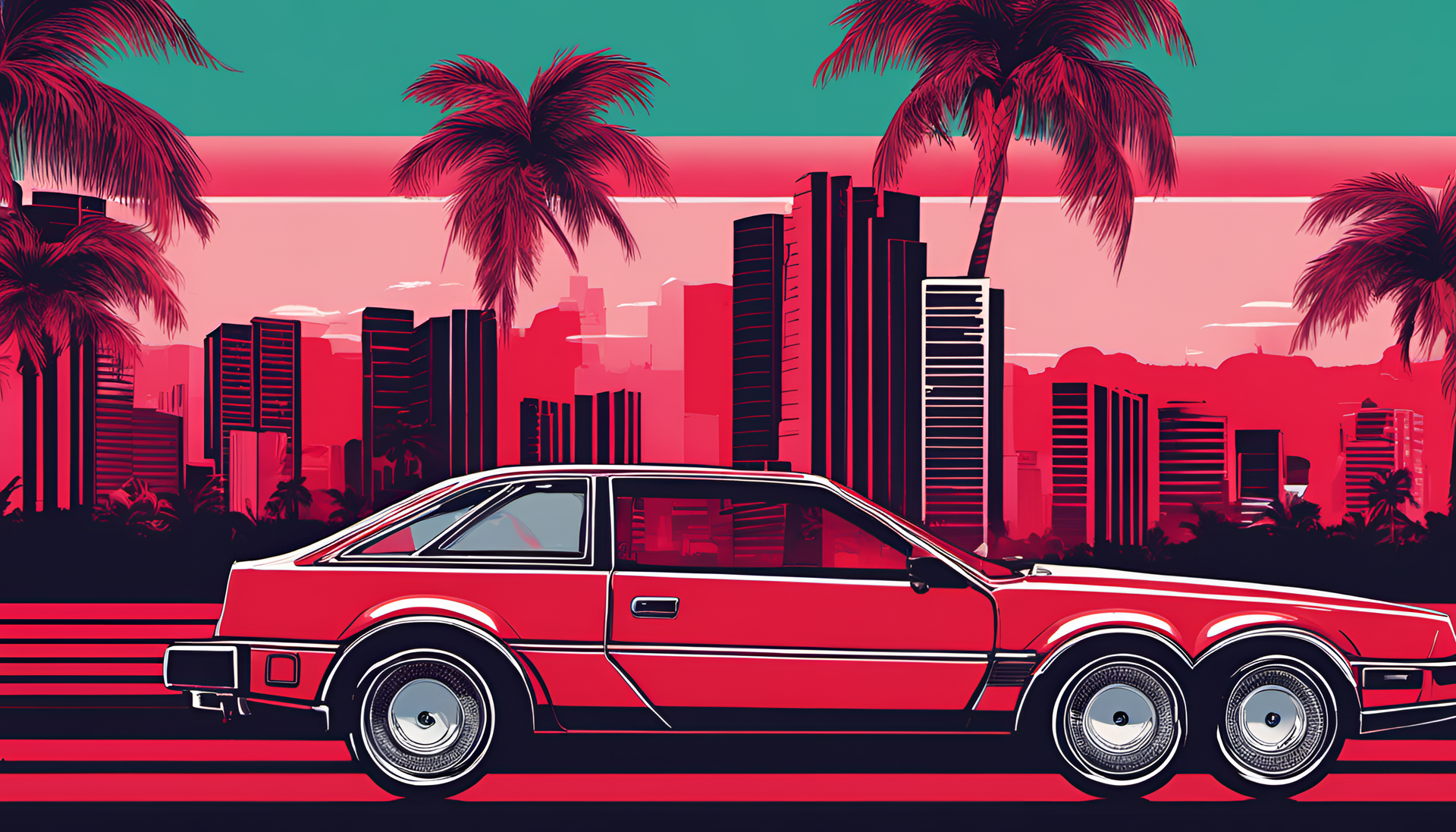 Glamorous red synthwave background.