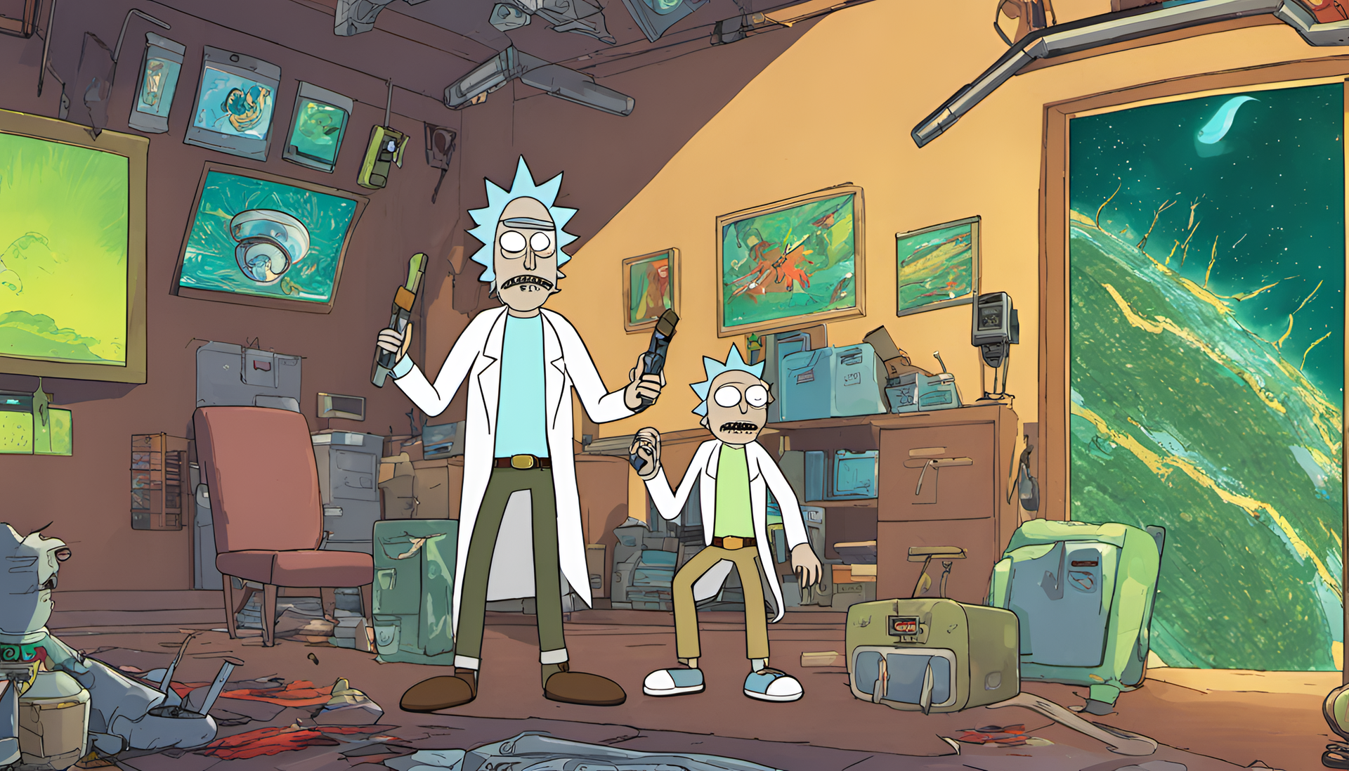 Vibrant illustration of Rick and Morty in an otherworldly adventure.