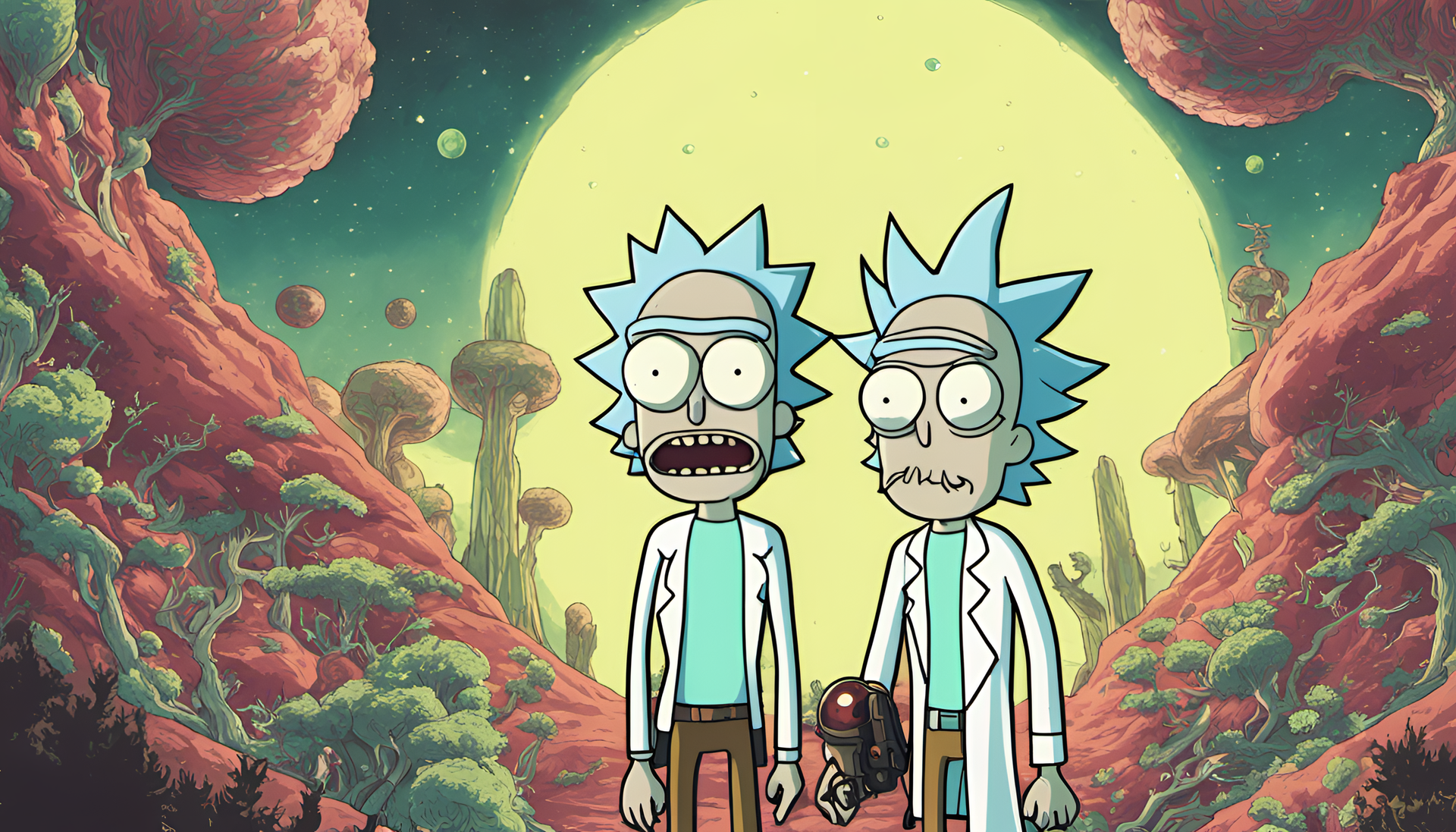 Vintage Rick and Morty desktop wallpaper