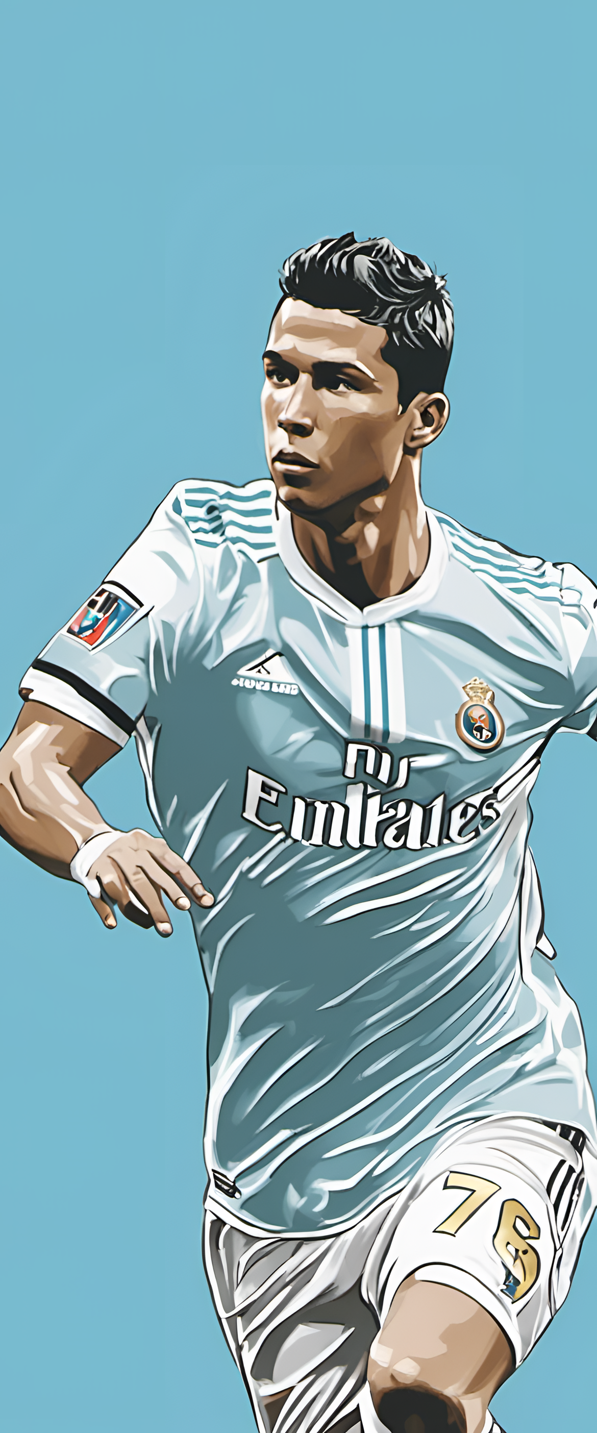 Light blue and silver Ronaldo against a pastel background.