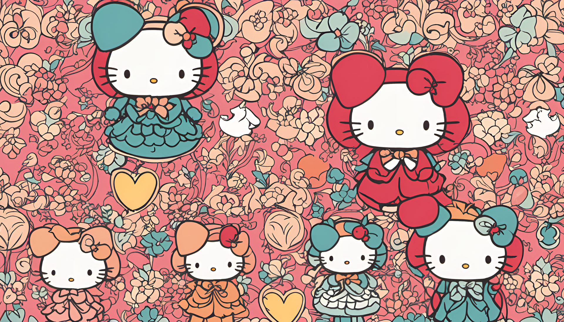 Intricate Sanrio-inspired desktop wallpaper.