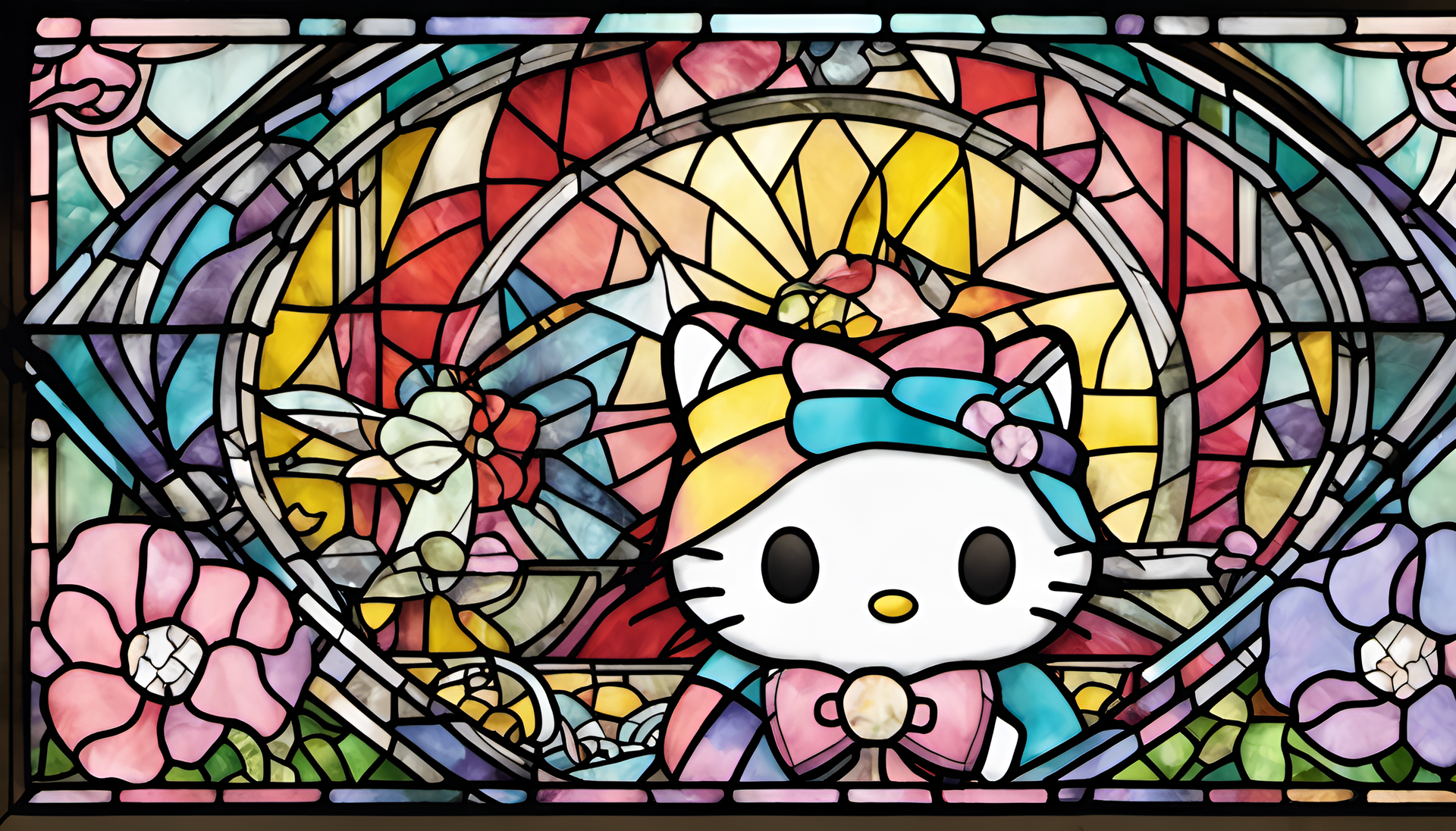 Stained glass design featuring Sanrio characters.