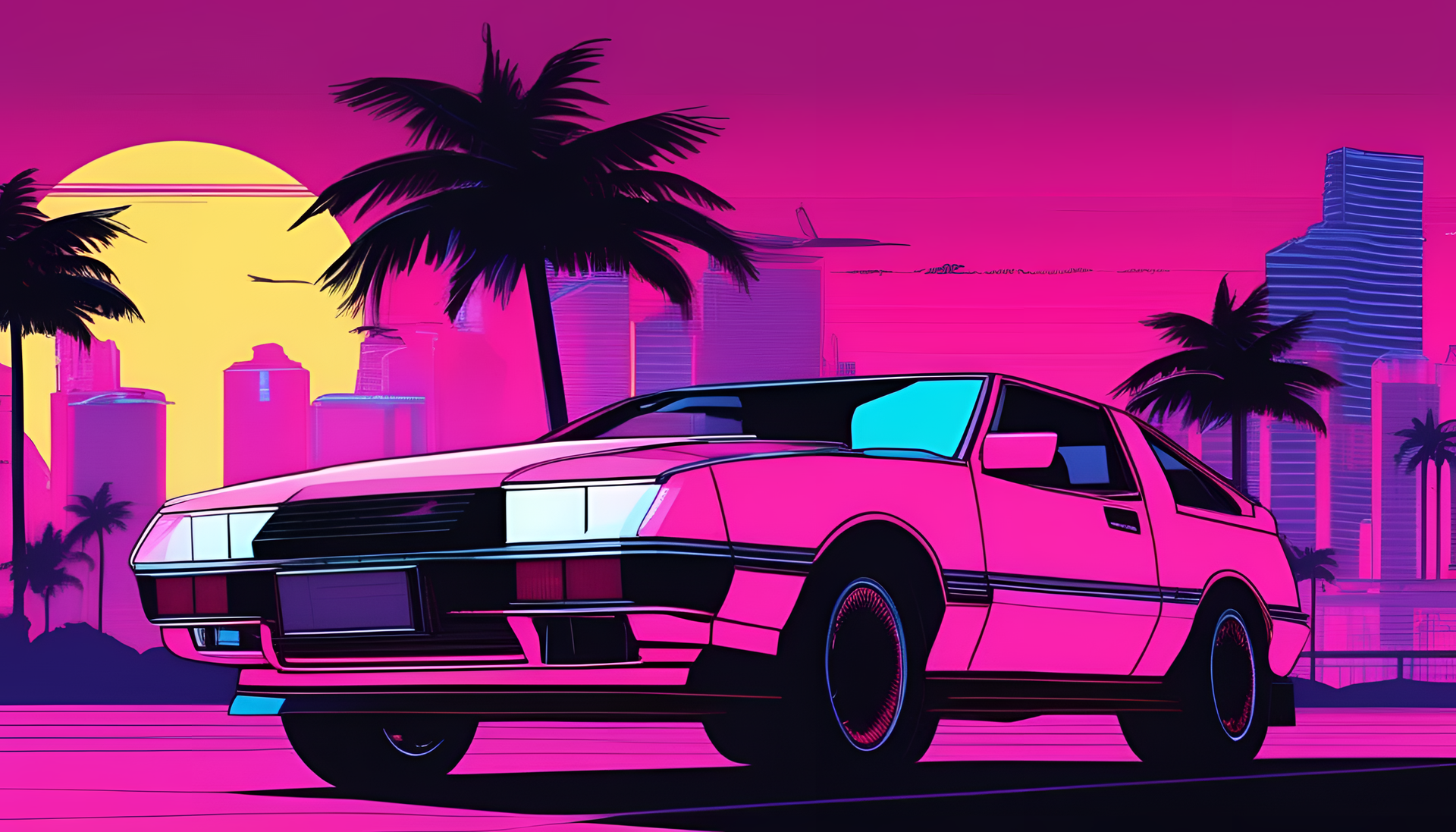 Sasuke in a glamorous 80s Miami synthwave style.