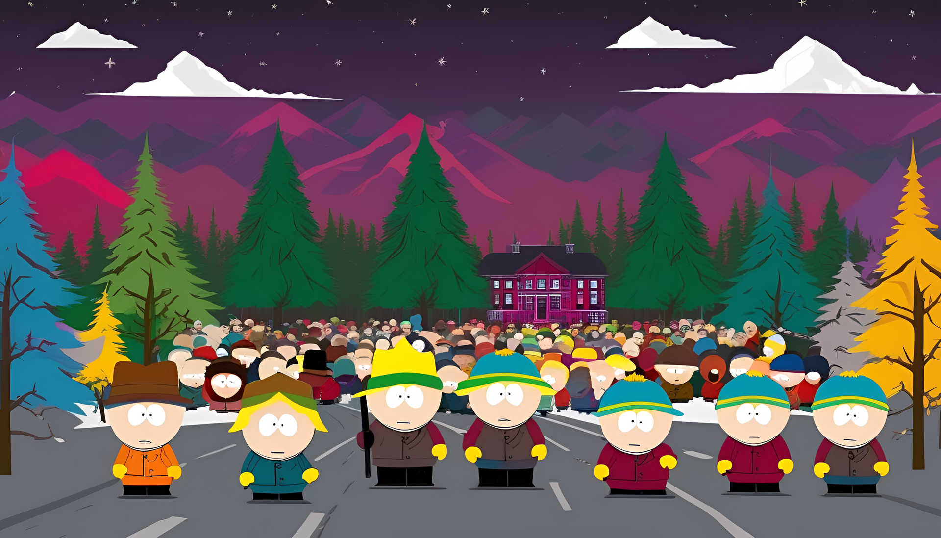 Colorful South Park characters in an elegant and highly detailed wallpaper.