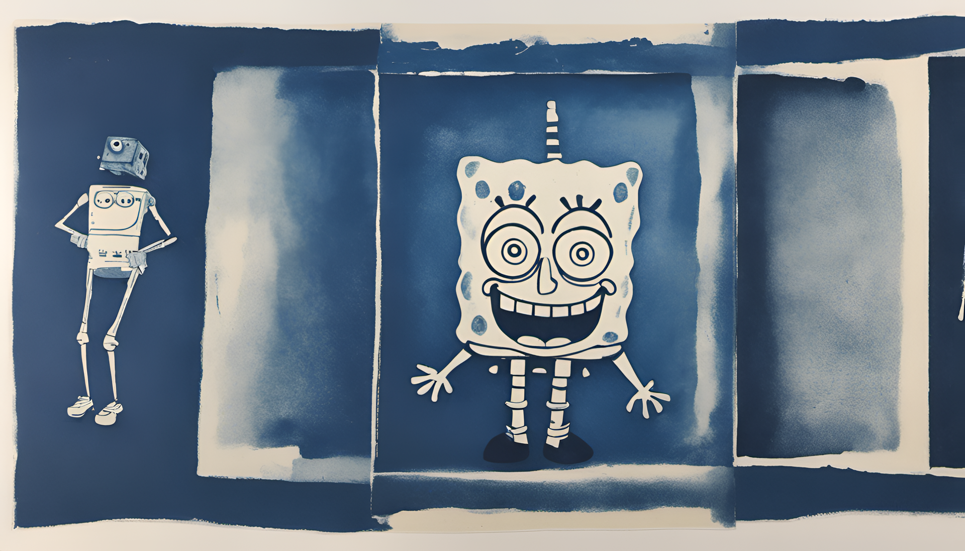 SpongeBob in cyanotype print