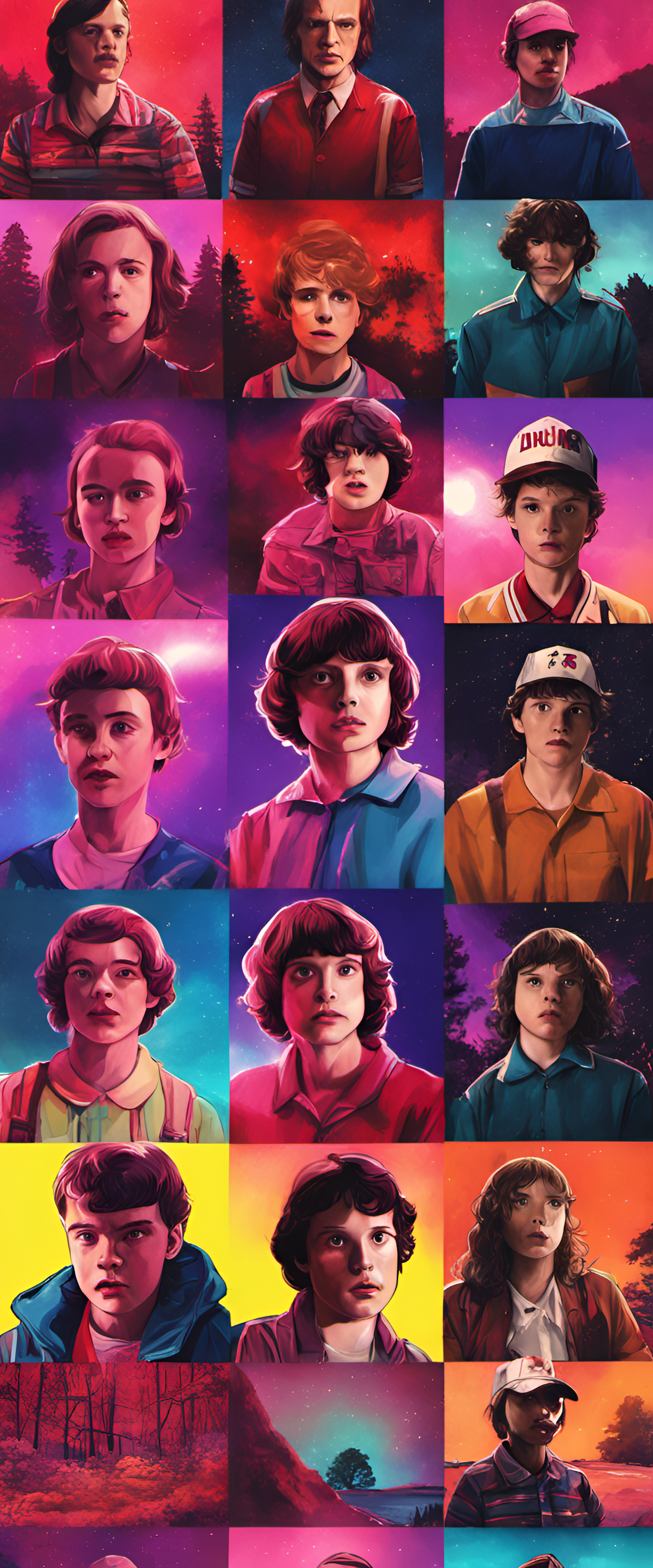 Colorful Stranger Things wallpaper.