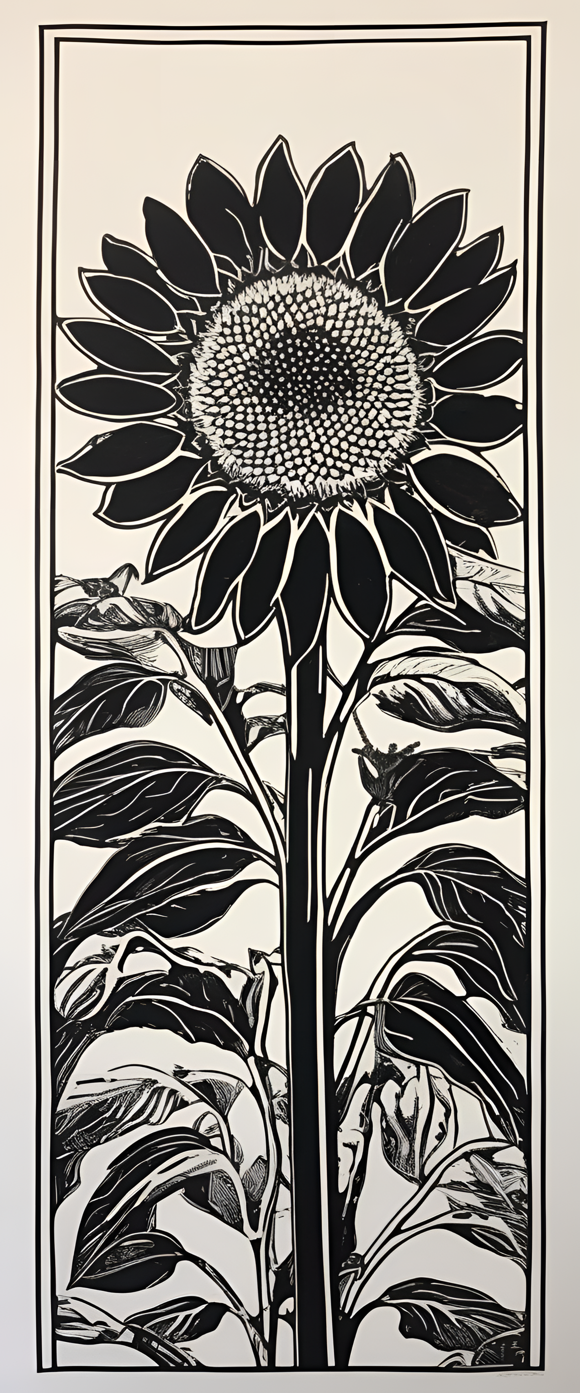 Vibrant linocut-style sunflower design for phone wallpaper.