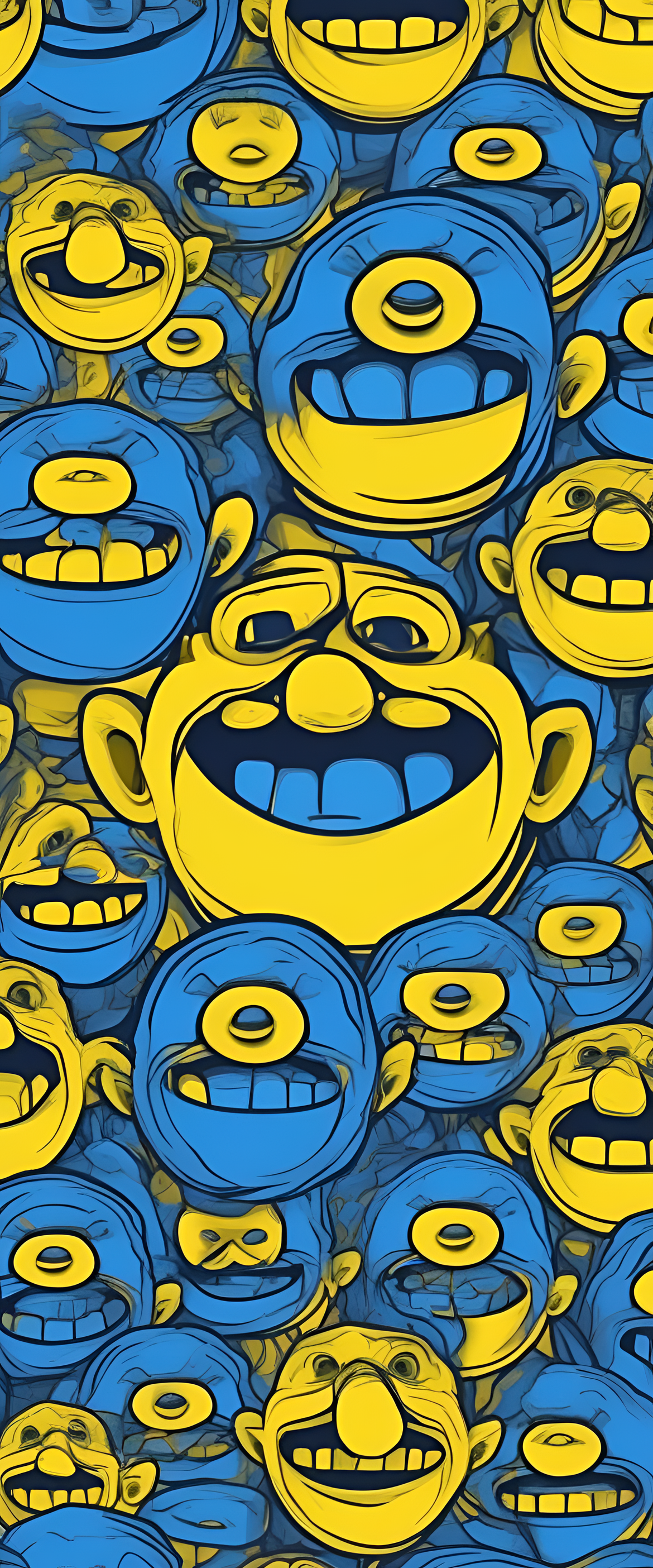 Colorful troll face on a phone wallpaper.