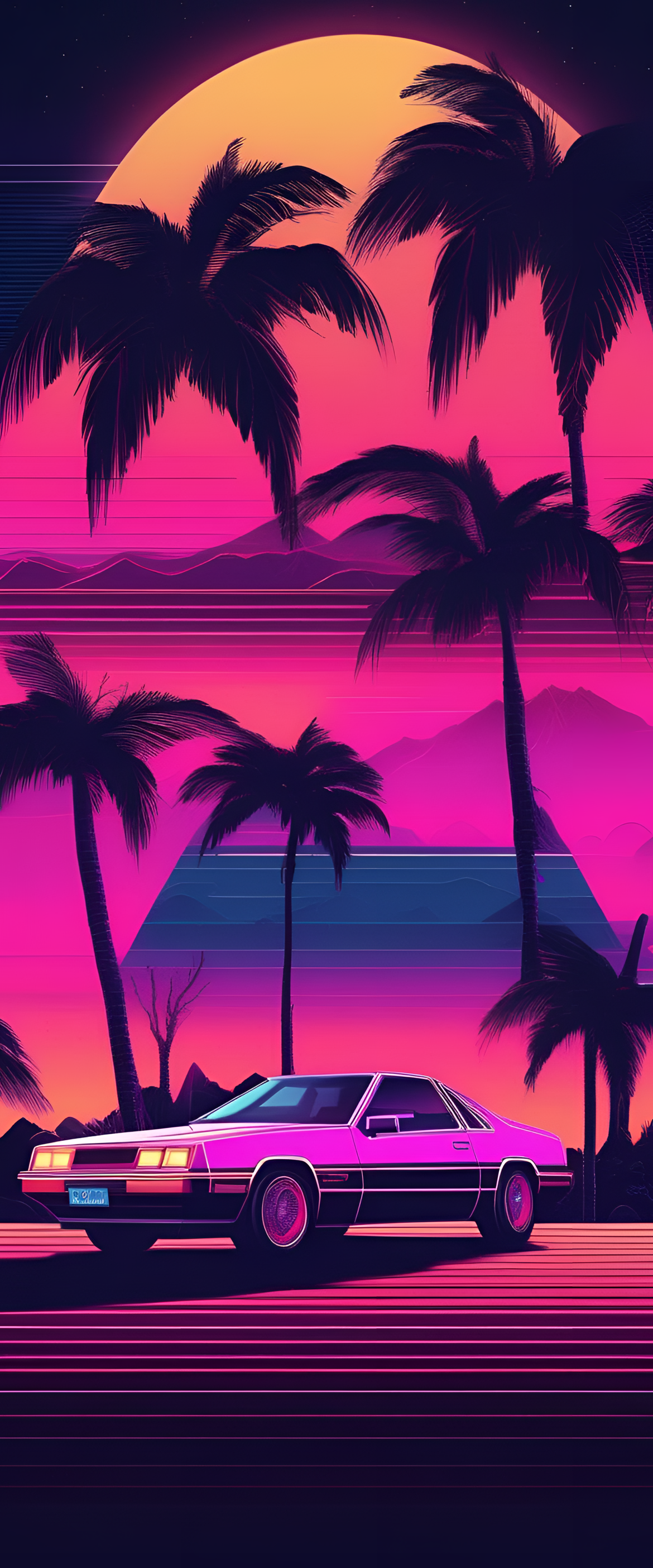 Retro-themed geometric design with vibrant colors on a phone wallpaper.