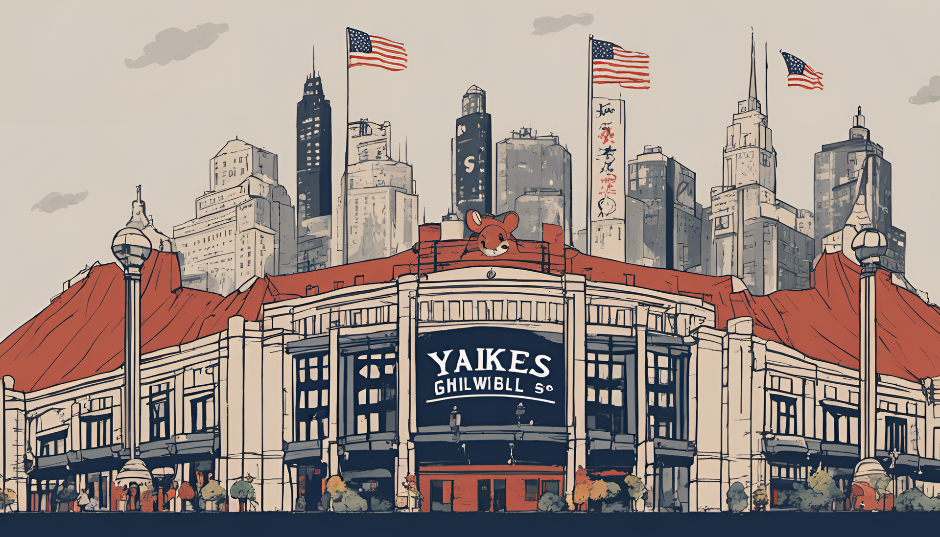 Studio Ghibli-inspired Yankees logo on a high definition desktop wallpaper.